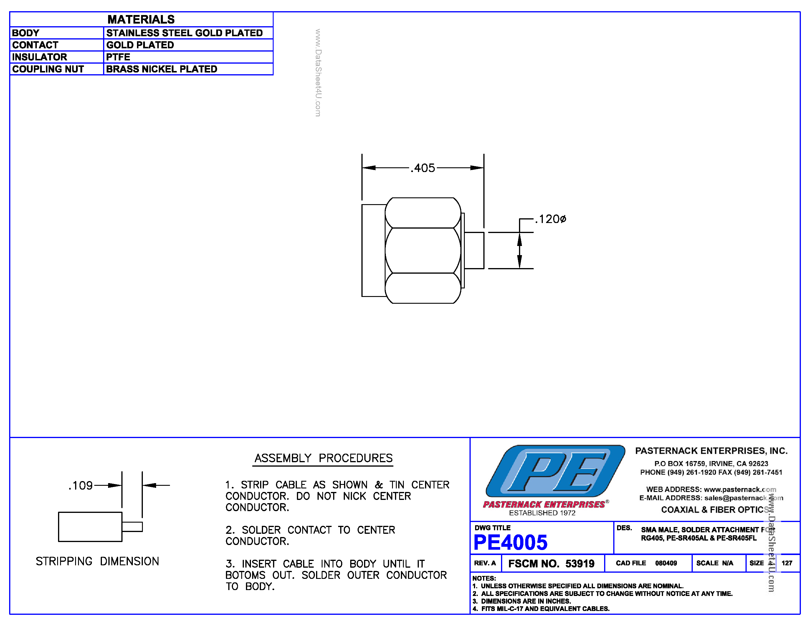 Даташит на микросхему PE4005 страница 1 Даташит PE4005 - RF CONNECTOR страница 1