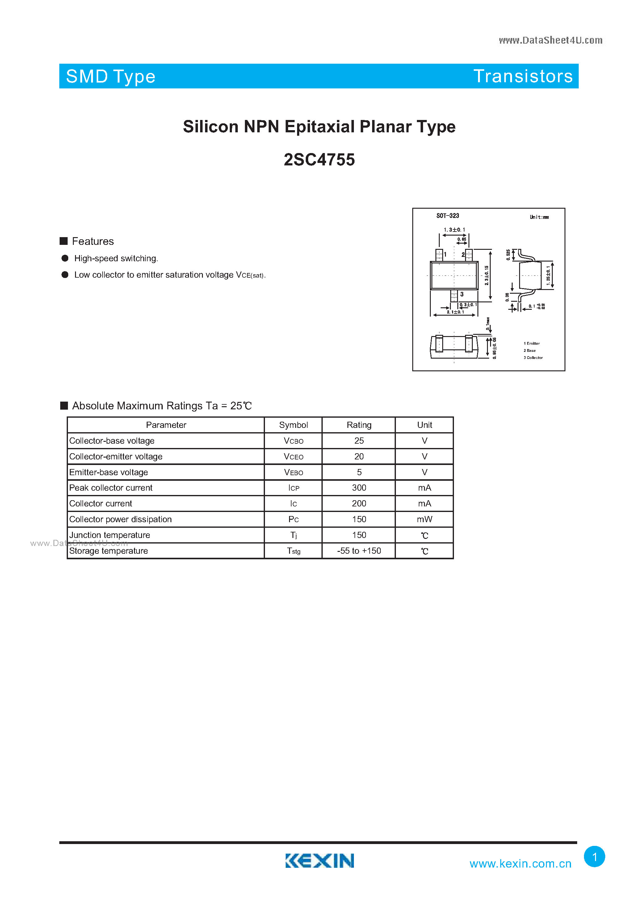 Datasheet 2SC4755 - Silicon NPN Epitaxial Planar Type page 1