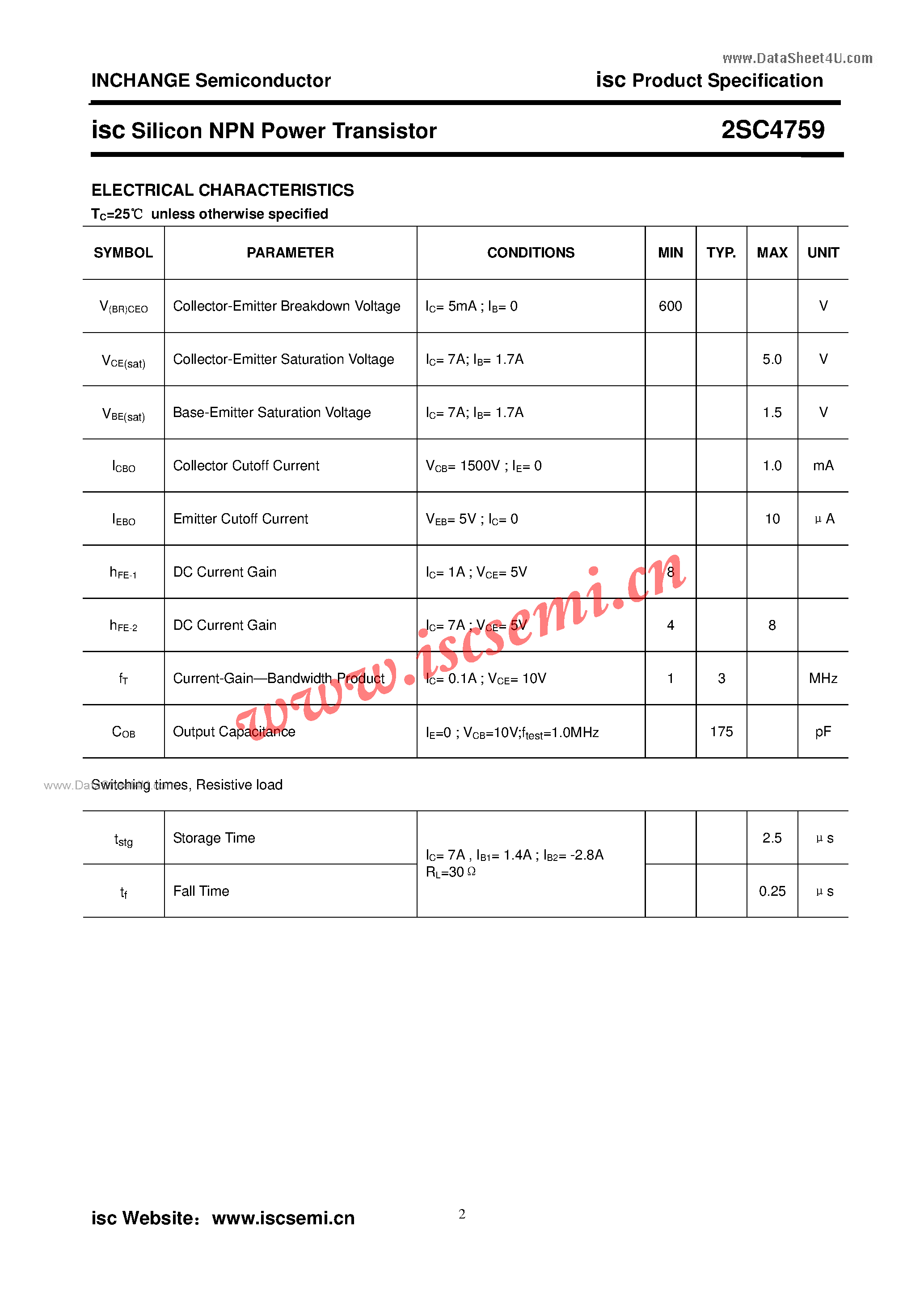 Datasheet 2SC4759 - Silicon NPN Power Transistor page 2