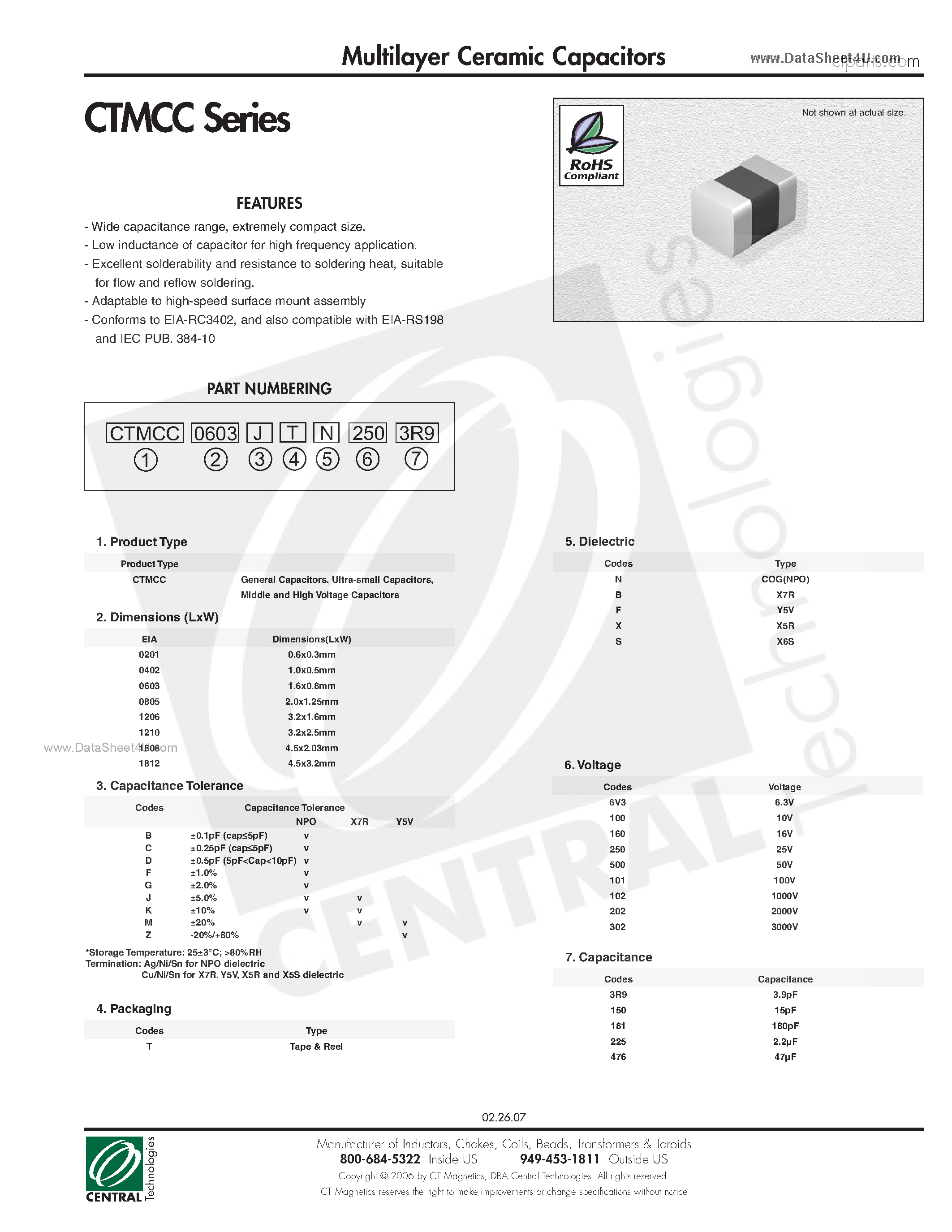 Datasheet CTMCC page 1 Datasheet CTMCC - Multilayer Ceramic Capacitors page 1