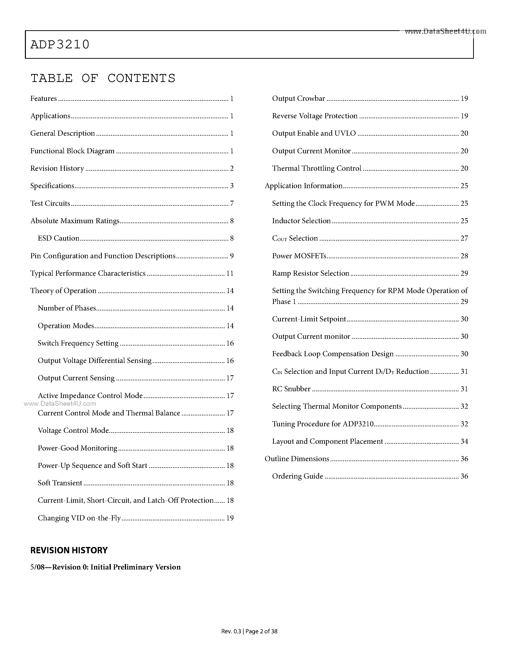 Datasheet ADP3210 - 7-Bit Programmable Multiphase Mobile CPU Synchronous page 2