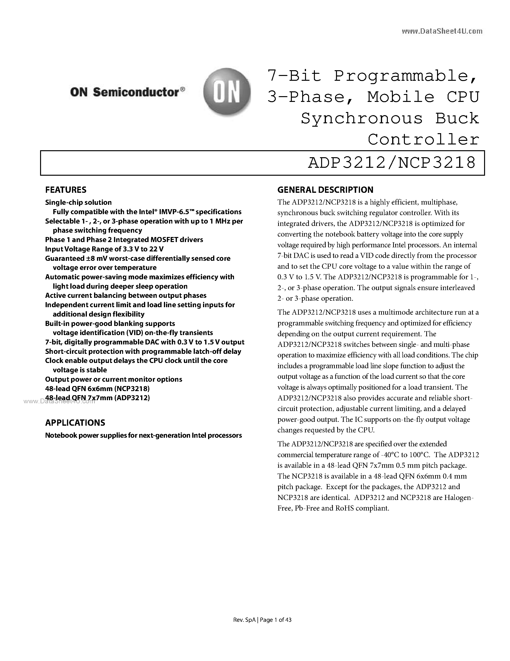 Даташит ADP3212 - Mobile CPU Synchronous Buck Controller страница 1