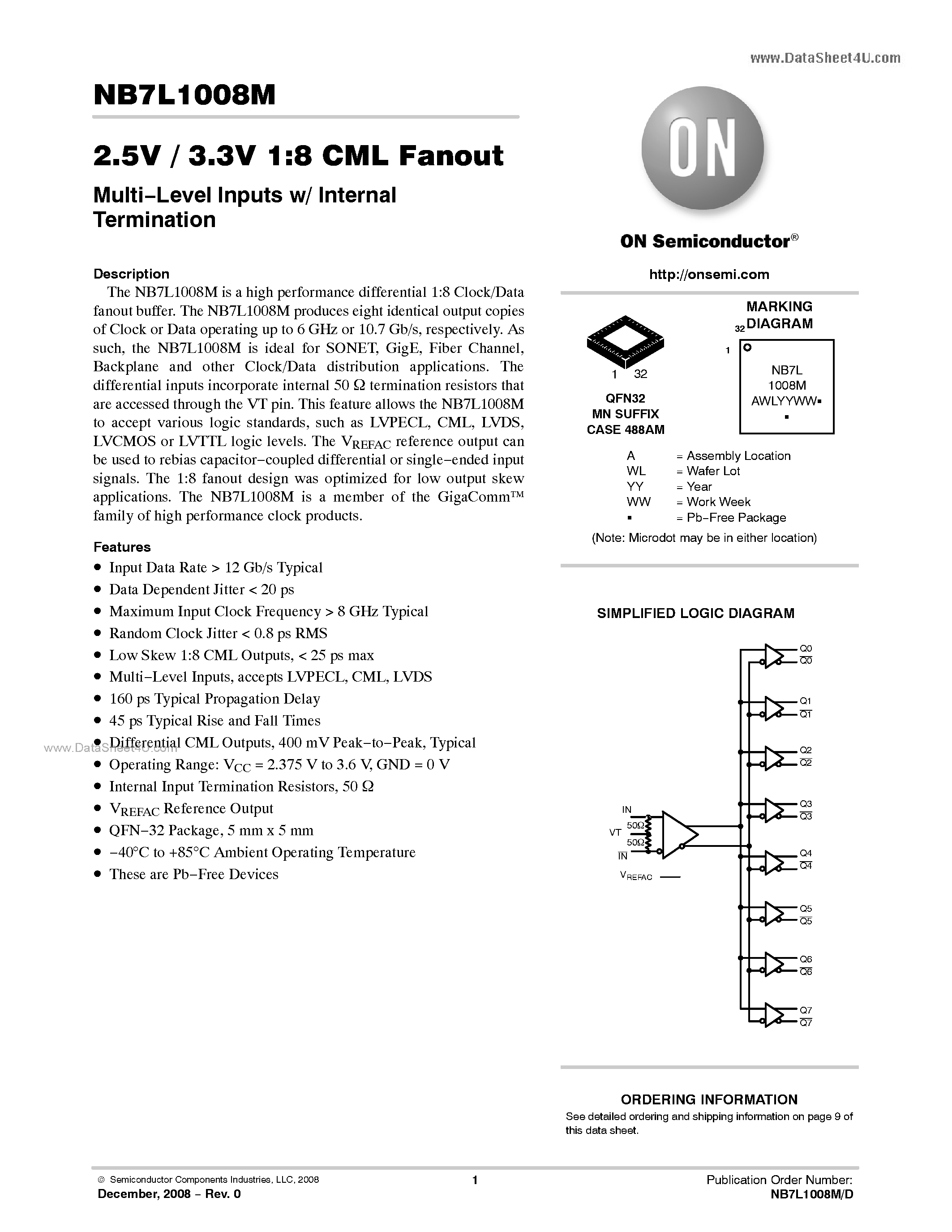 Datasheet NB7L1008M - Multi-Level Inputs w/ Internal Termination page 1