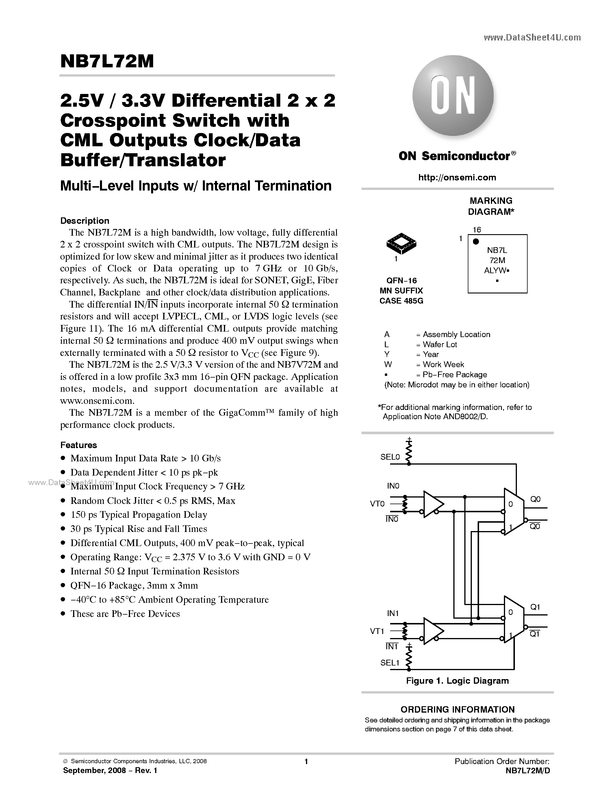Datasheet NB7L72M - Multi-Level Inputs w/ Internal Termination page 1