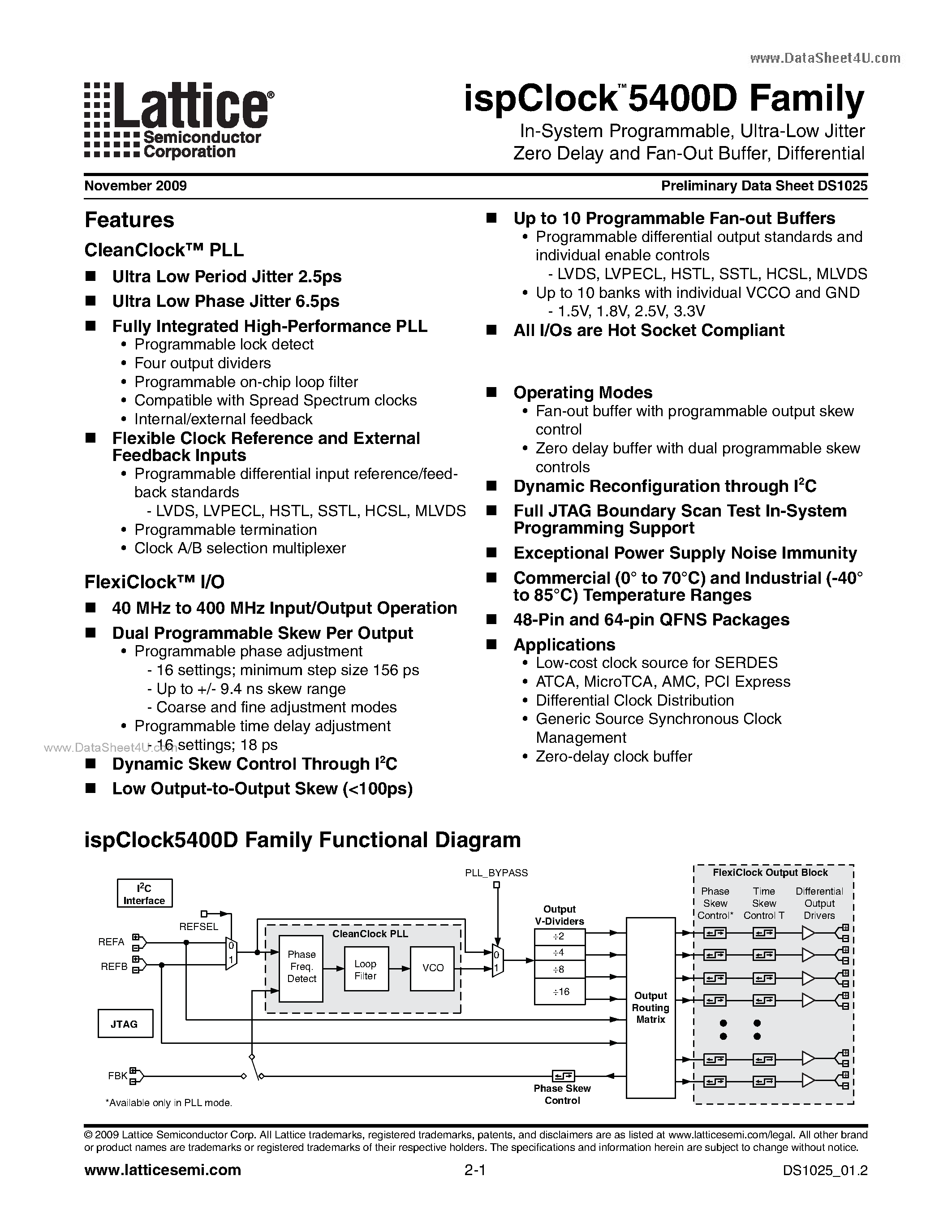 Datasheet ispClock5400D - Zero Delay And Fan-Out Buffer page 1