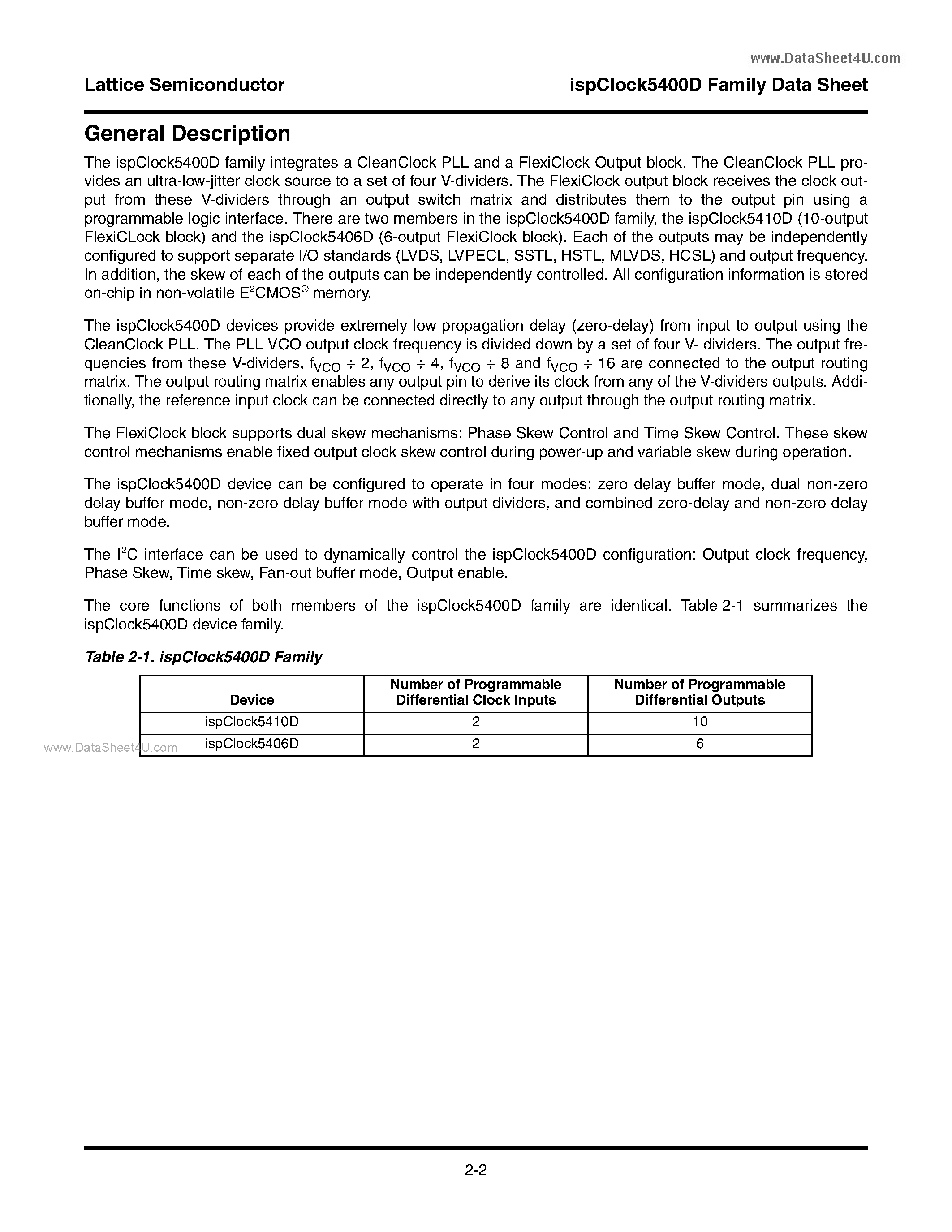 Datasheet ispClock5400D - Zero Delay And Fan-Out Buffer page 2