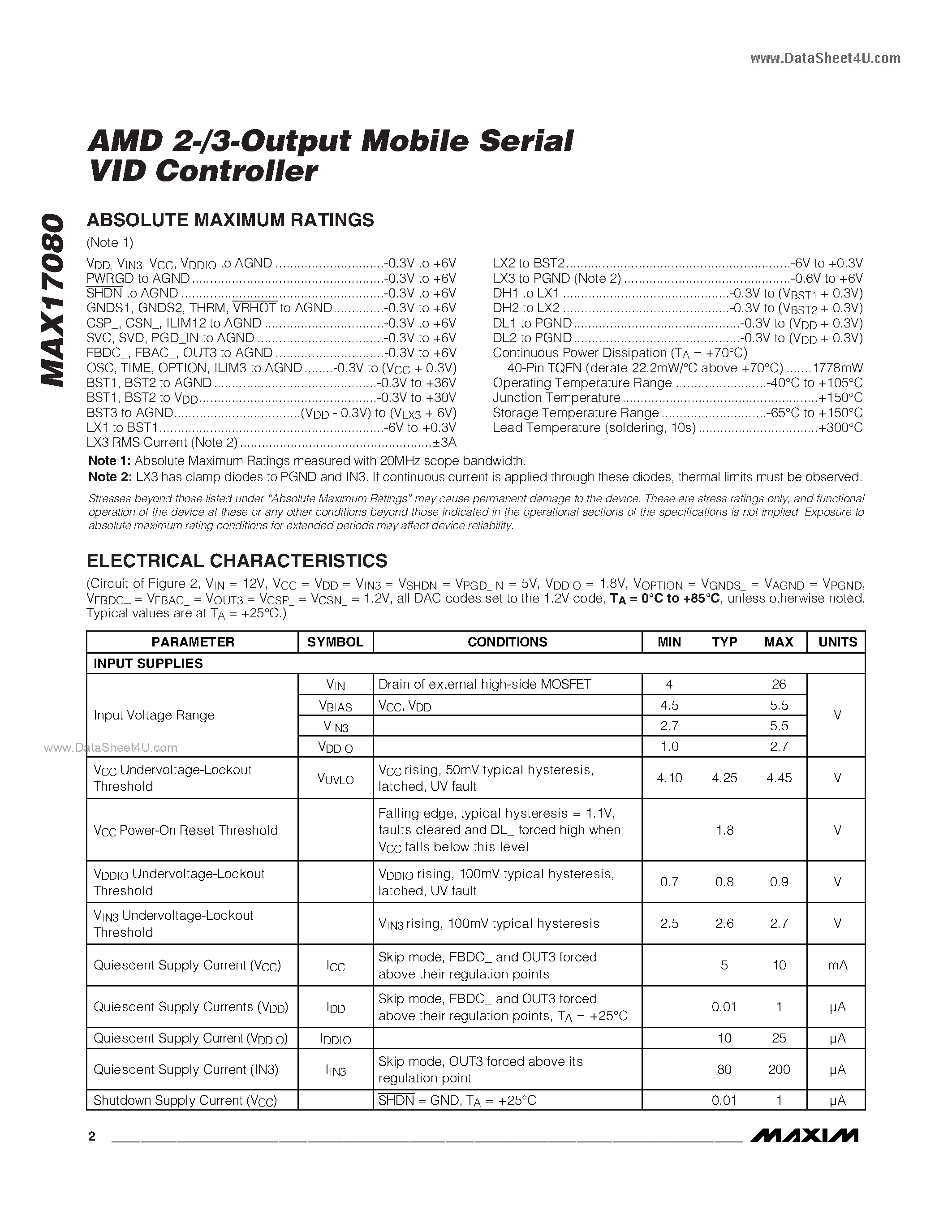 Datasheet MAX17080 - AMD 2-/3-Output Mobile Serial VID Controller page 2