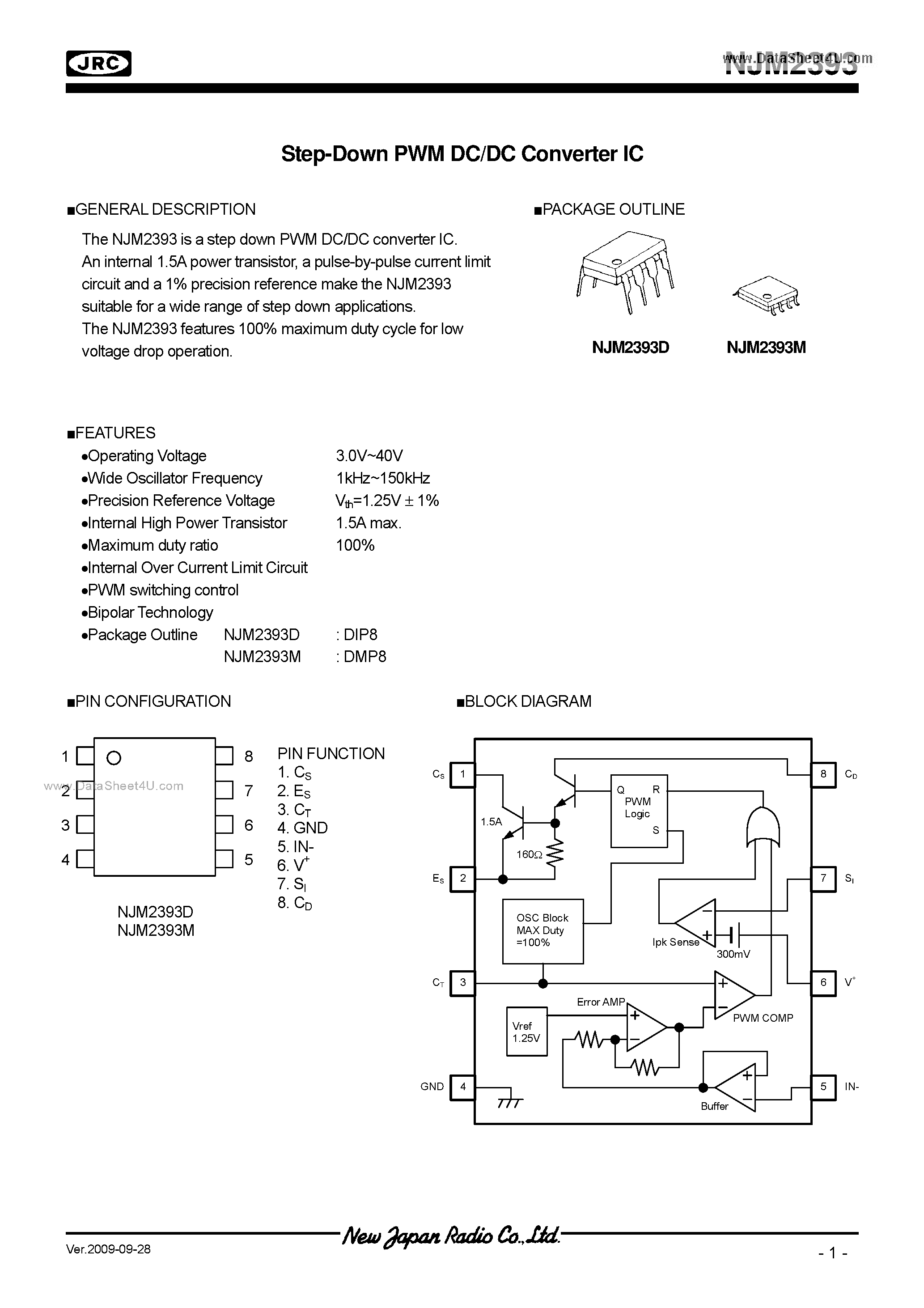 Datasheet NJM2393 - Step-Down PWM DC/DC Converter IC page 1