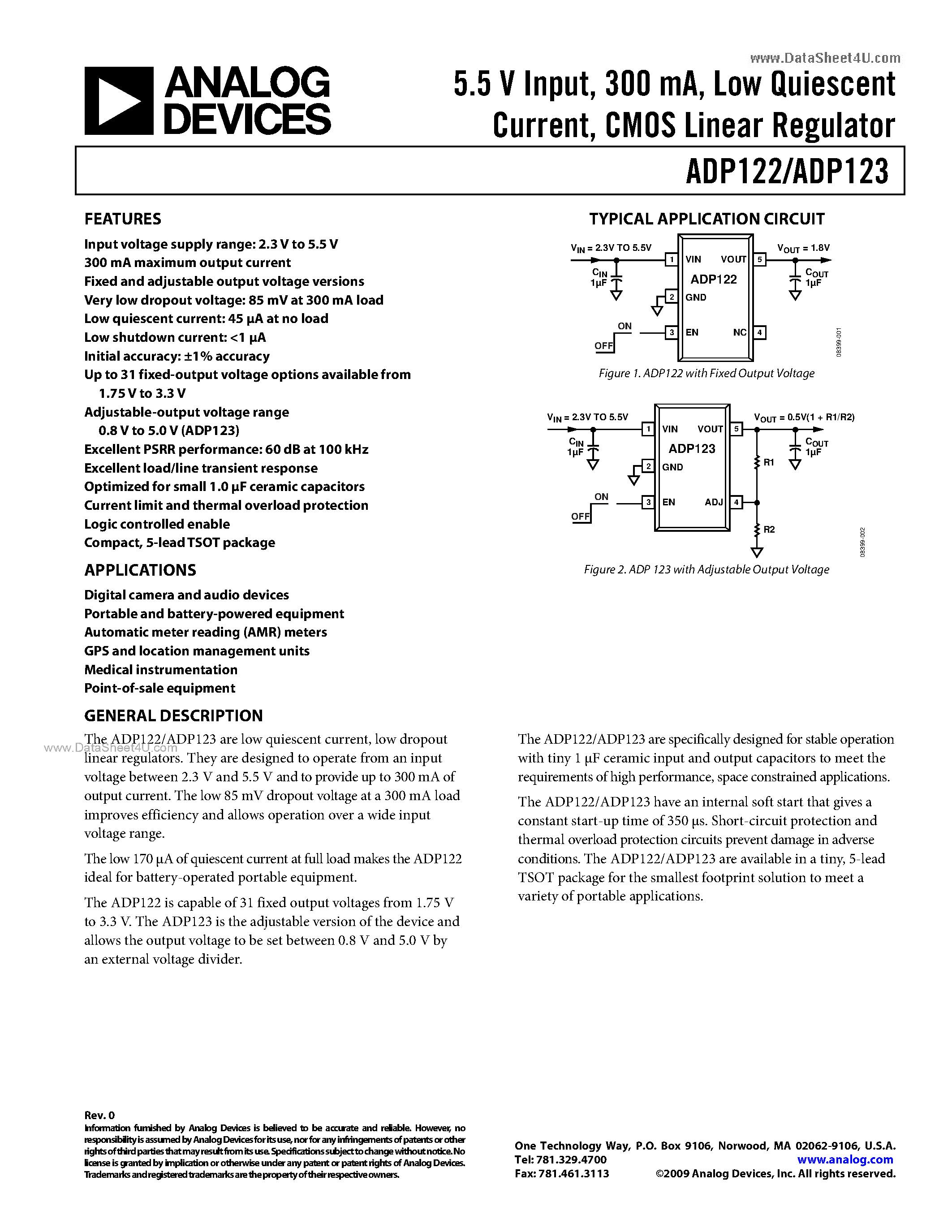 Даташит ADP122-(ADP122 / ADP123) CMOS Linear Regulator страница 1