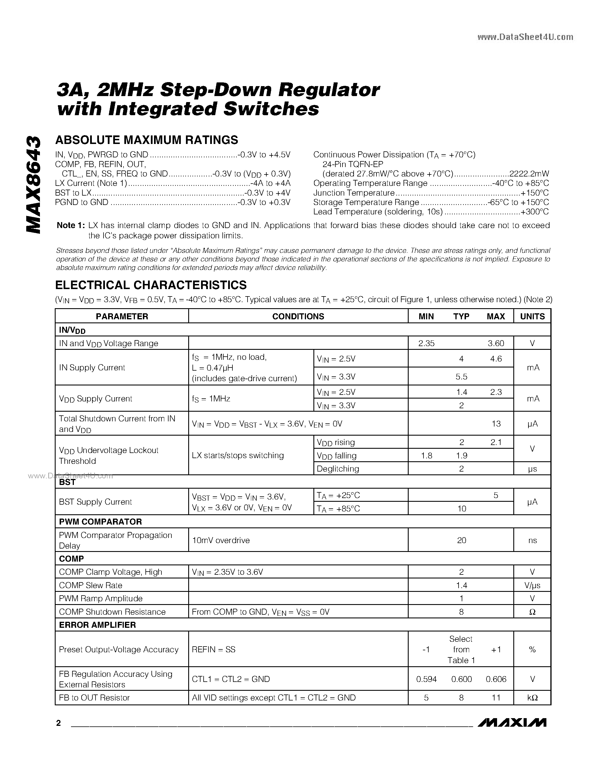 Datasheet MAX8643 - 2MHz Step-Down Regulator page 2