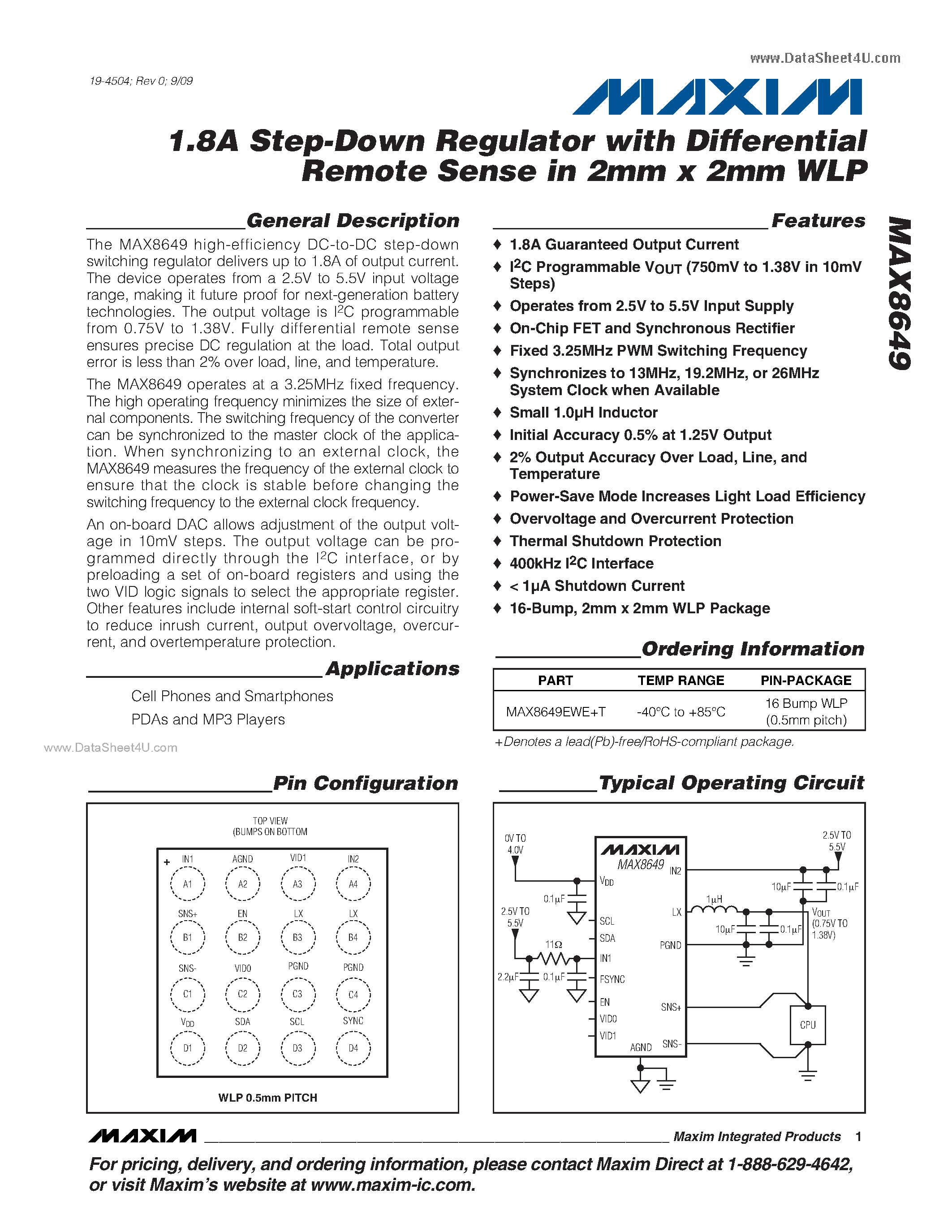 Datasheet MAX8649 - 1.8A Step-Down Regulator page 1