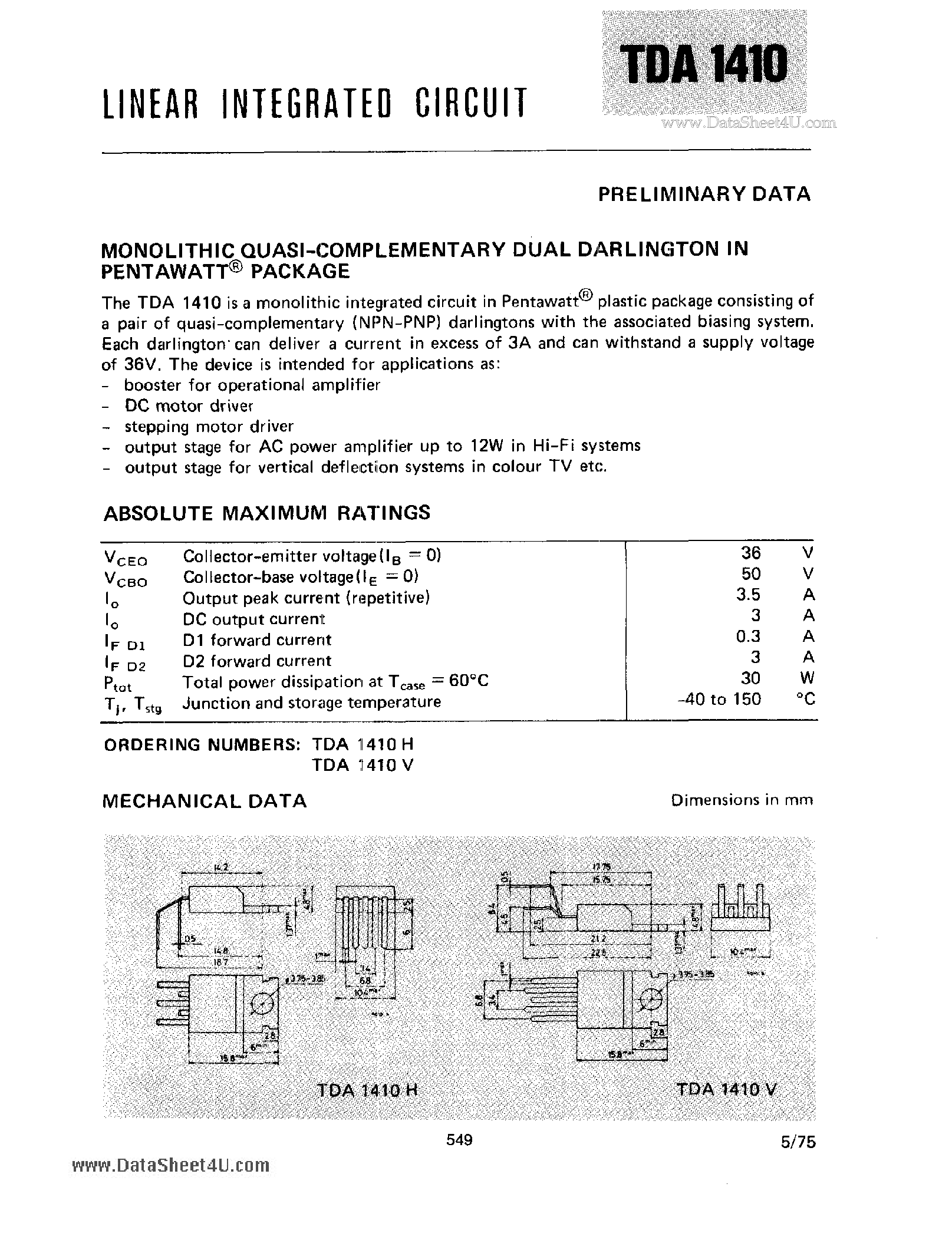 Даташит TDA1410 - Consumer Transistor страница 1