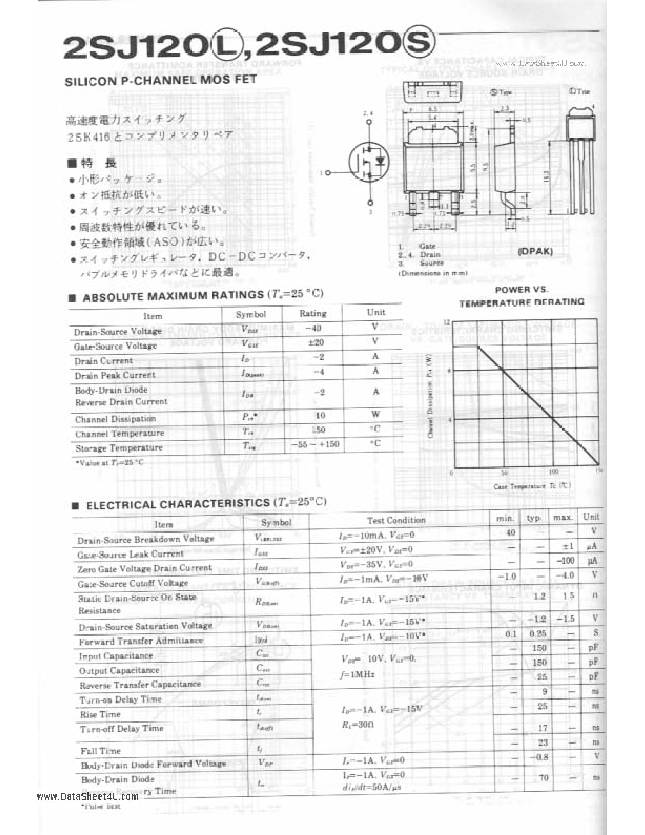Datasheet 2SJ120 page 1 Datasheet 2SJ120 - Silicon P-channel MOS FET page 1