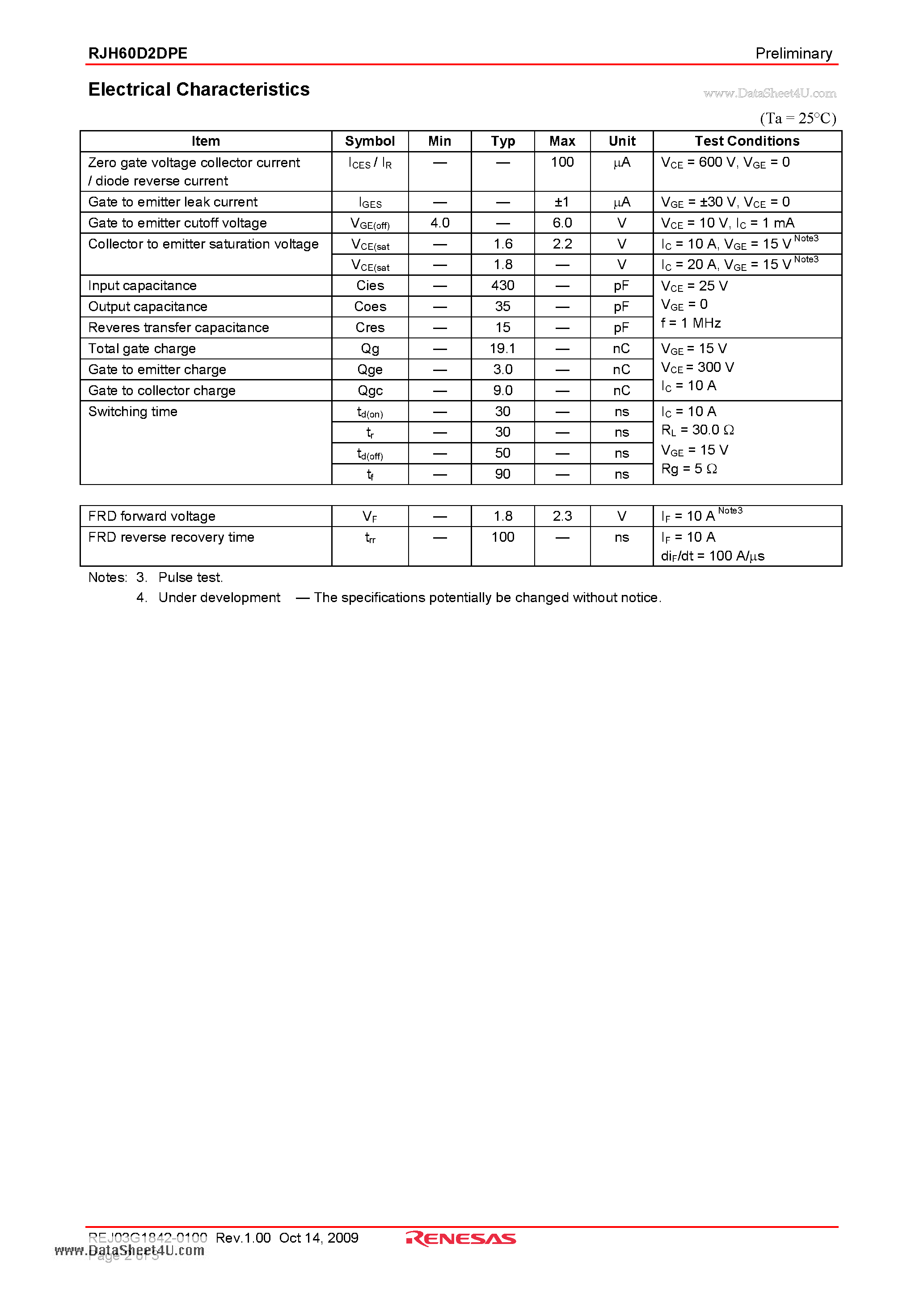 Даташит RJH60D2DPE - Silicon N Channel IGBT страница 2