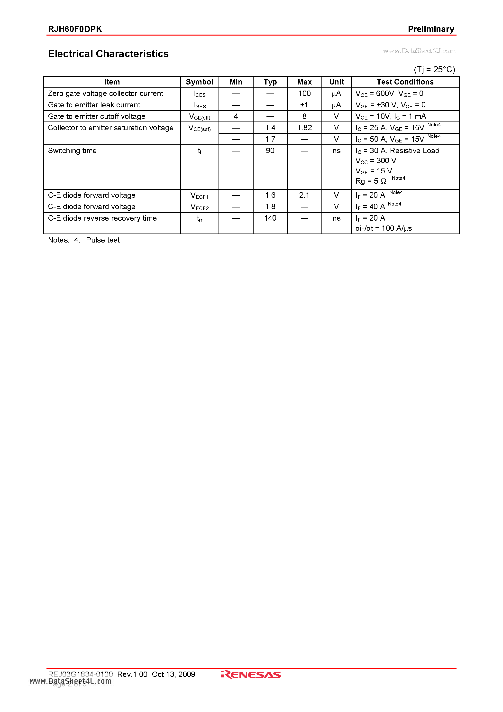 Даташит на микросхему RJH60F0DPK страница 2 Даташит RJH60F0DPK - Silicon N Channel IGBT страница 2