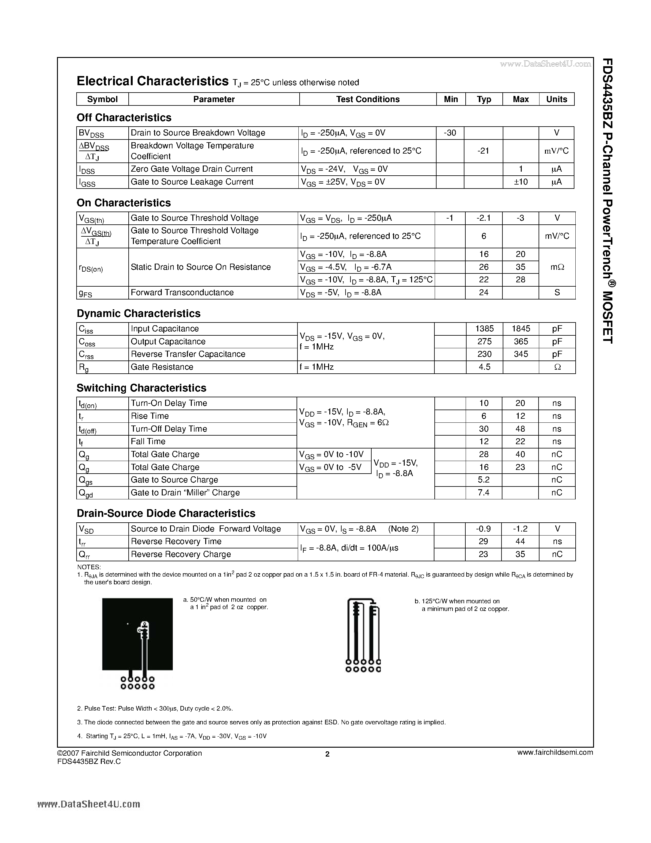 Datasheet FDS4435BZ page 2 Datasheet FDS4435BZ - P-Channel PowerTrench MOSFET page 2