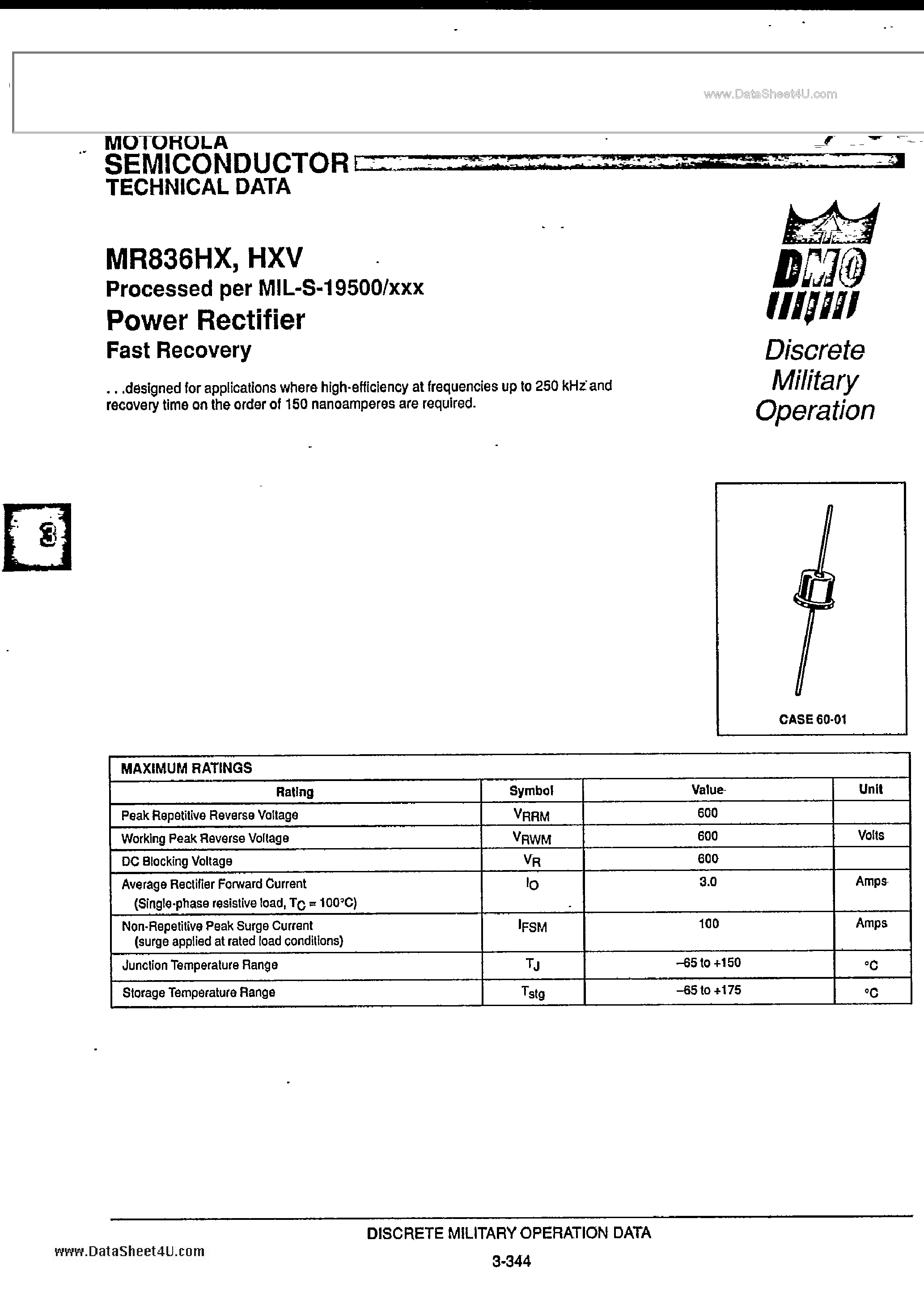 Даташит MR836HXV - Power Rectifier страница 1