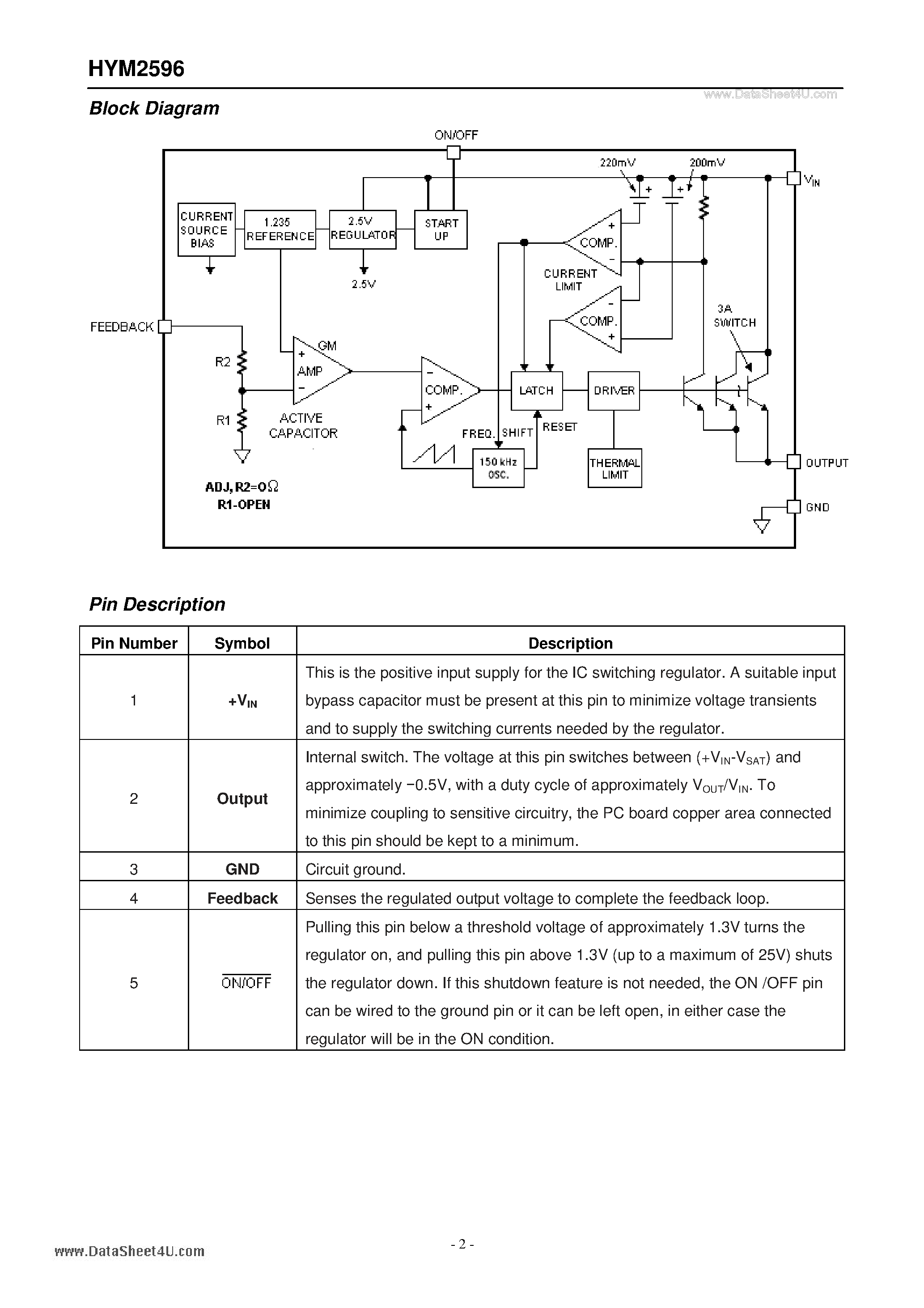 Даташит на микросхему HYM2596 страница 2 Даташит HYM2596 - Simple Switcher Power Converter 150KHz 3A Step-Down Voltage Regulator страница 2