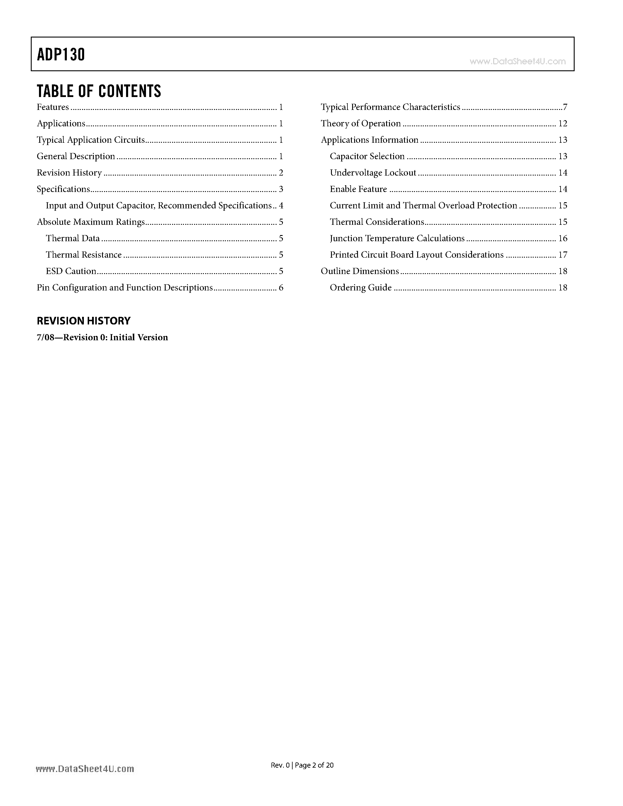 Datasheet ADP130 - CMOS Linear Regulator page 2