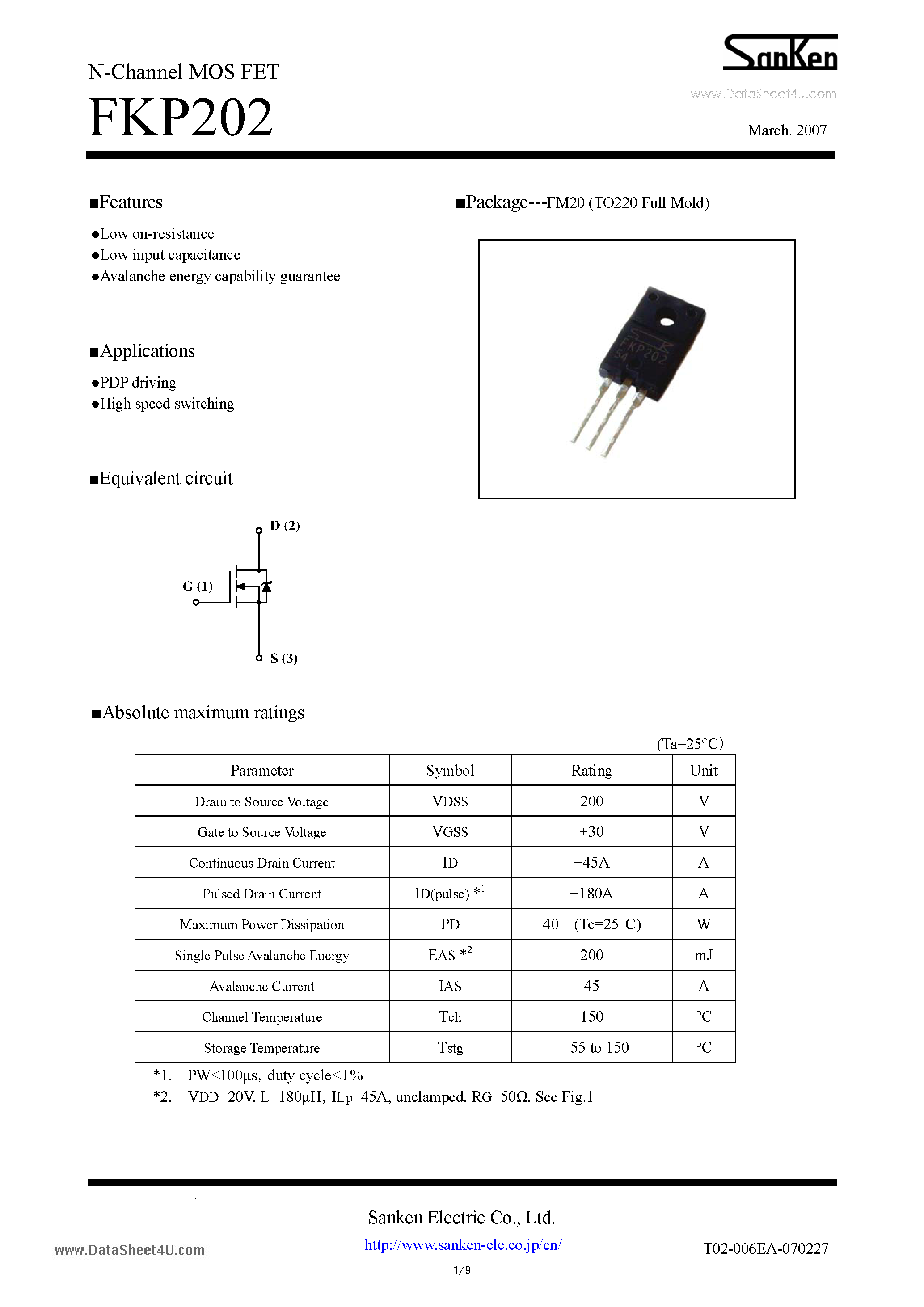 Datasheet FKP202 - N-Channel MOS FET page 1