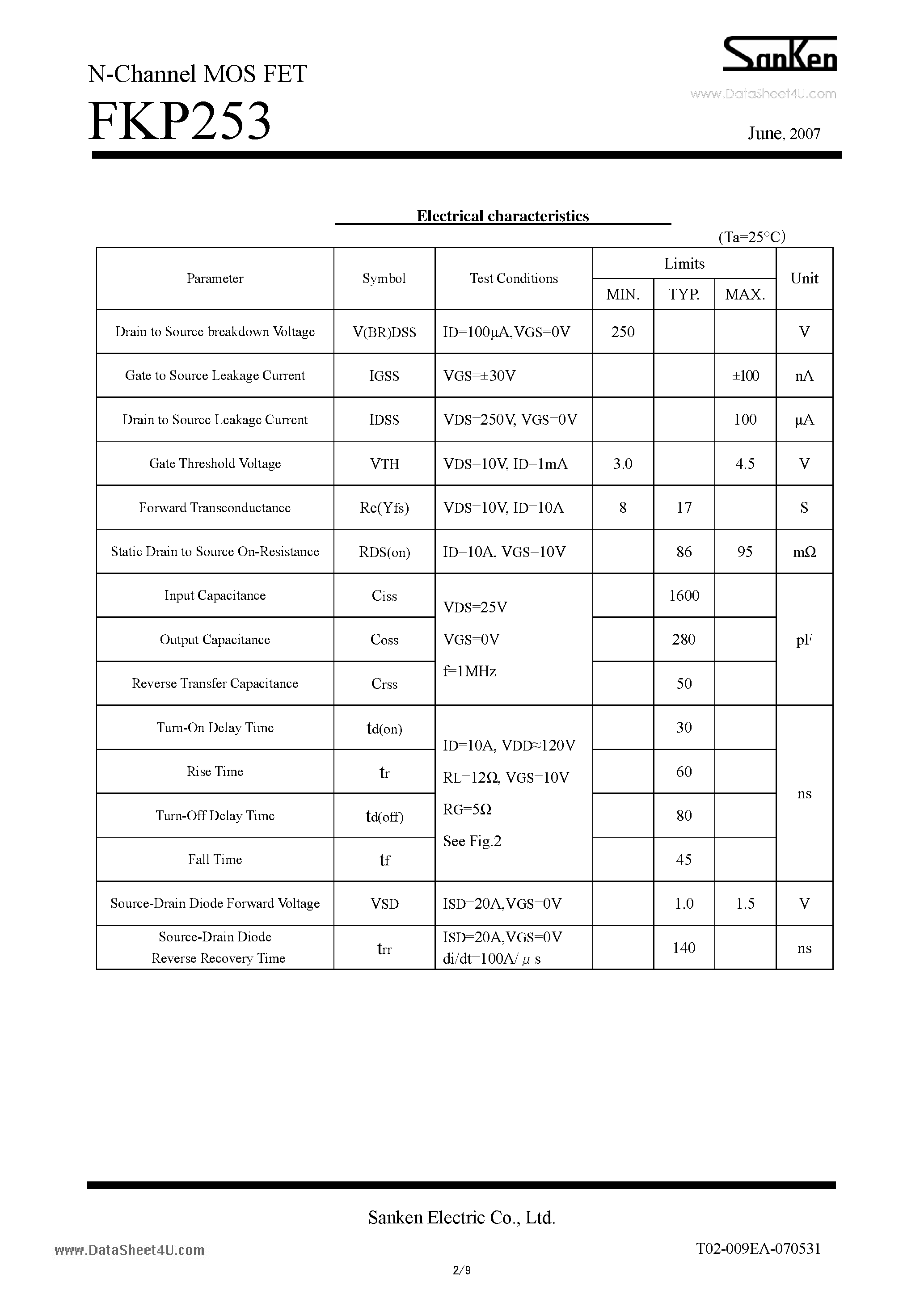 Datasheet FKP253 - N-Channel MOS FET page 2