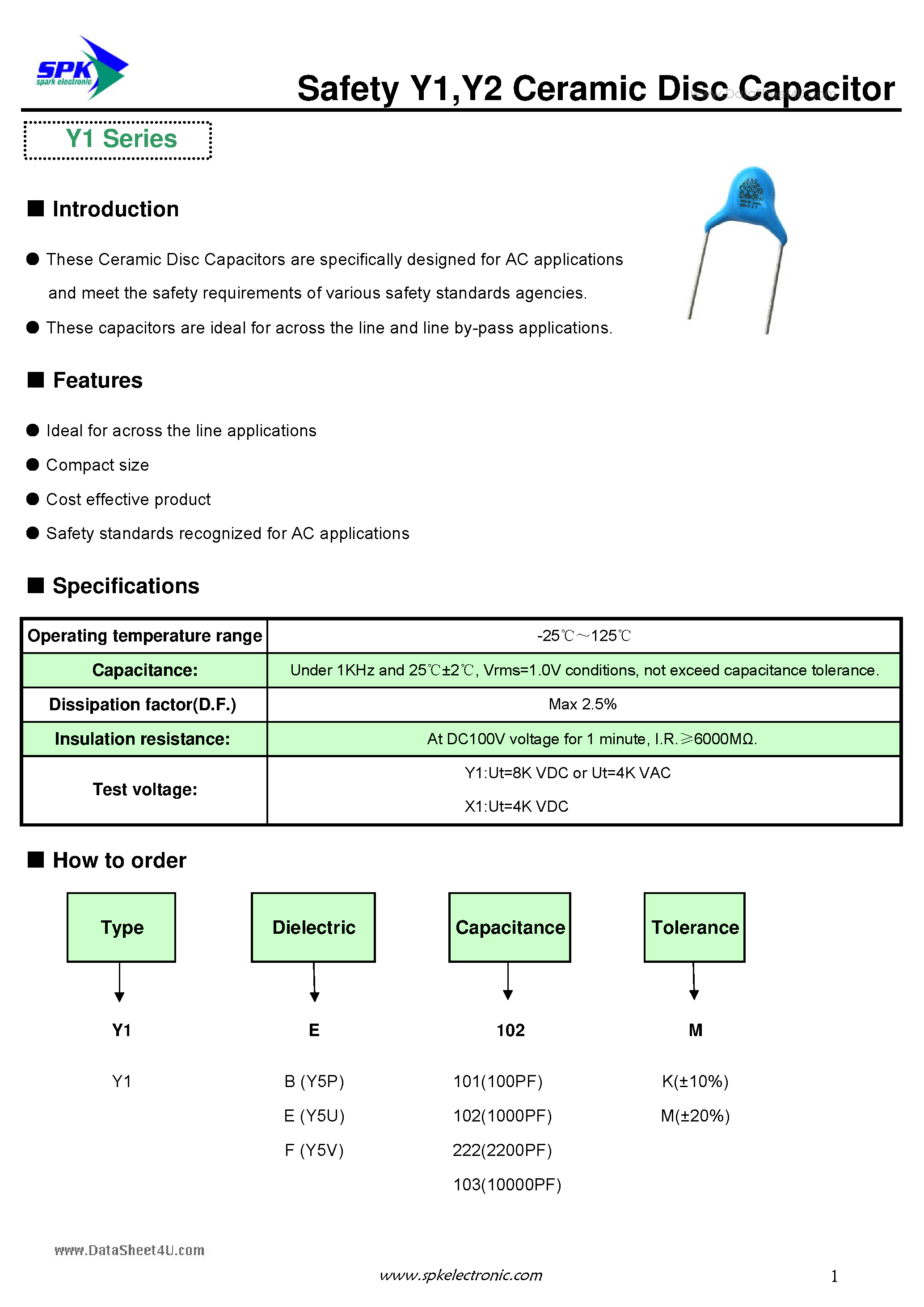 Datasheet Y1-101K - Ceramic Disc Capacitor page 1