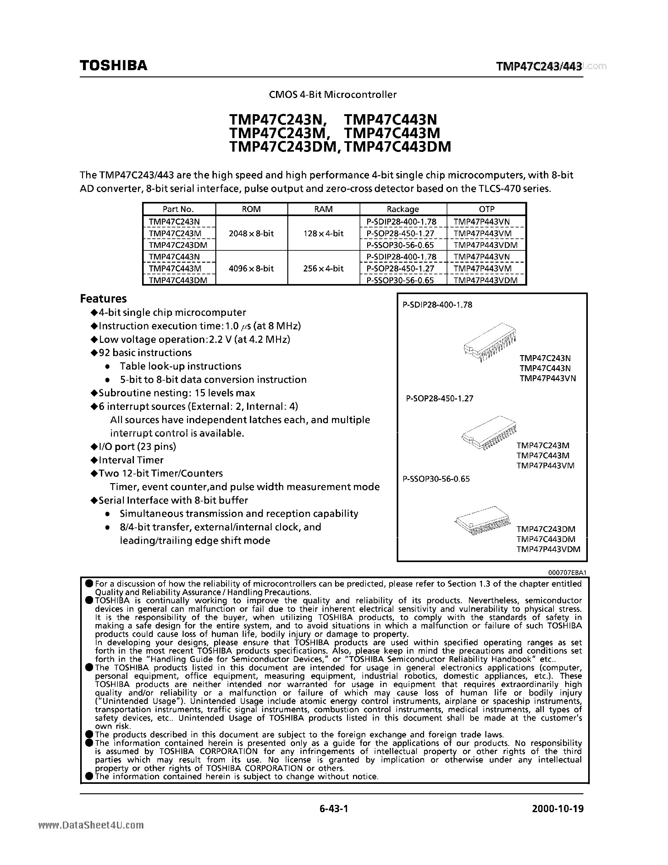 Даташит 47C443M - Search -----> TMP47C443M страница 1