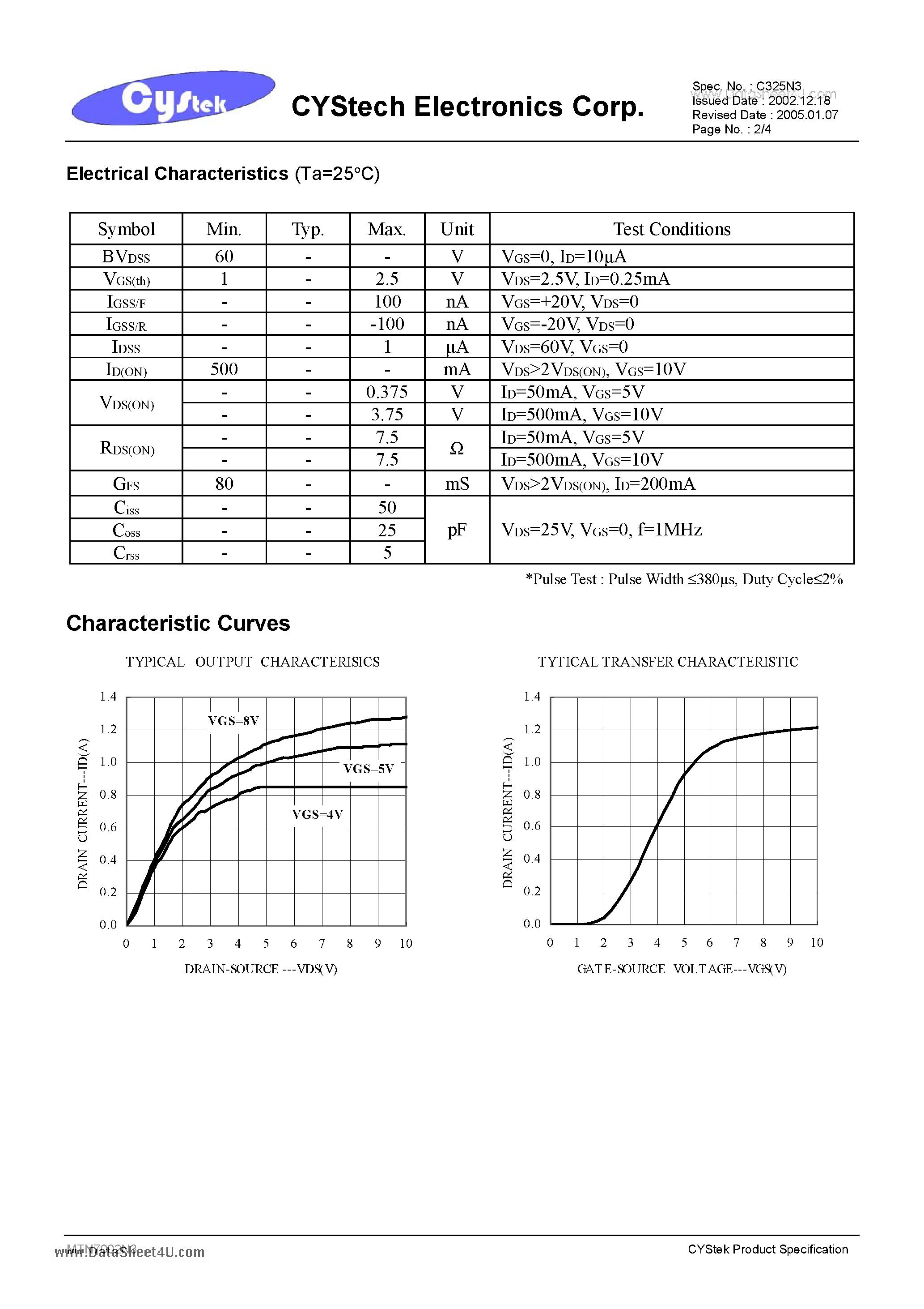 Datasheet MTN7002N3 page 2 Datasheet MTN7002N3 - N-CHANNEL MOSFET page 2