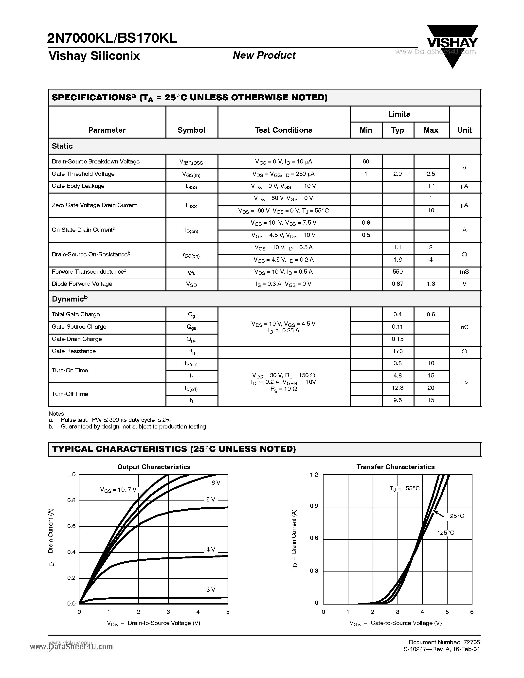 Даташит на микросхему 2N7000KL страница 2 Даташит 2N7000KL - N-Channel 60-V (D-S) MOSFET страница 2
