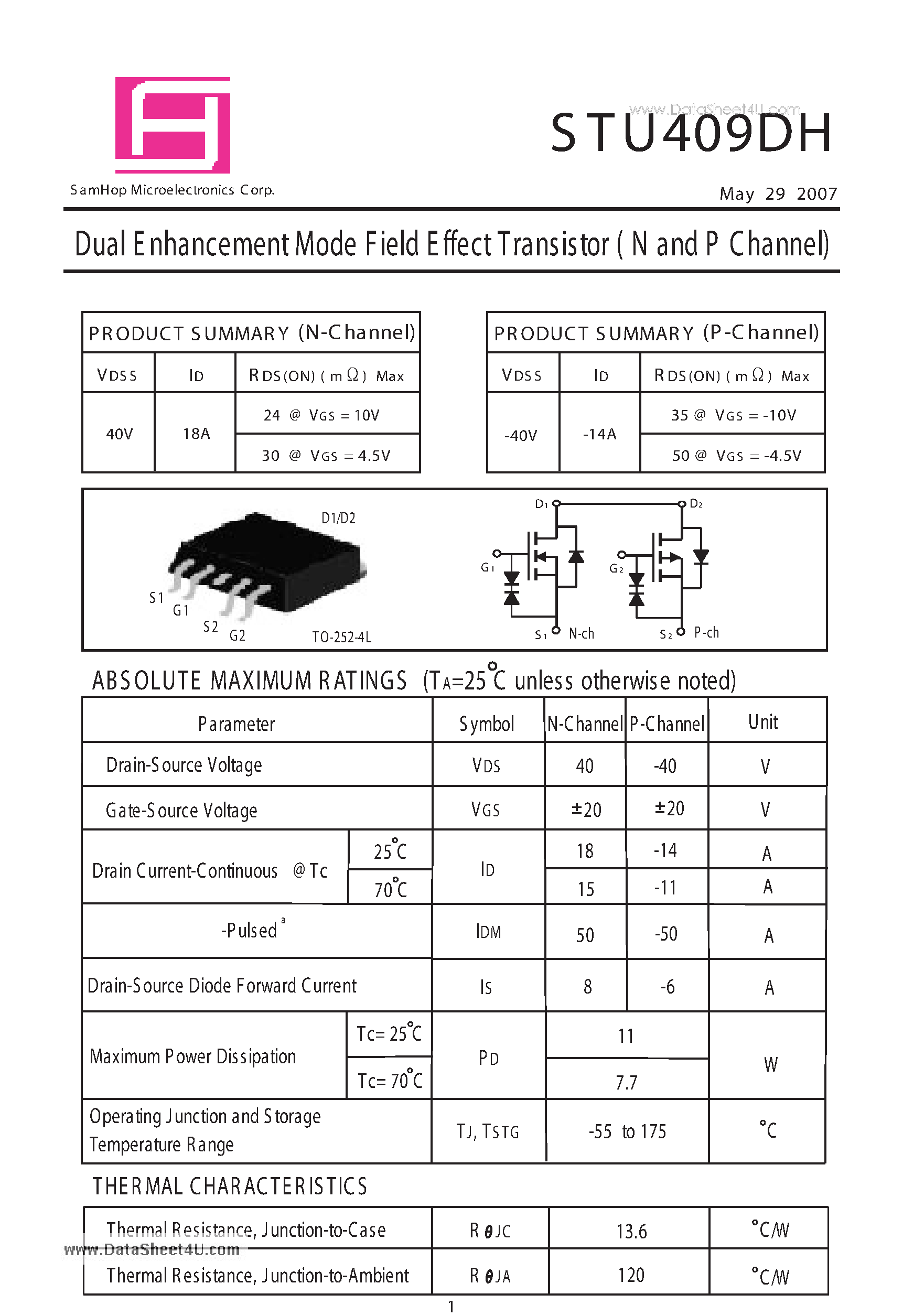 Даташит STU409DH - Dual E nhancement Mode Field Effect Transistor страница 1