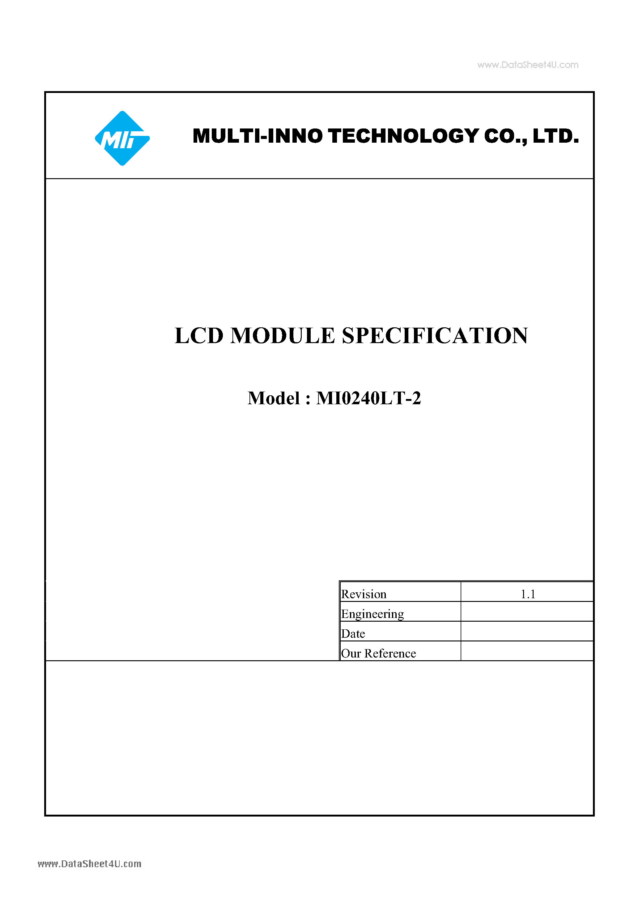 Datasheet MI0240LT-2 - LCD MODULE page 1