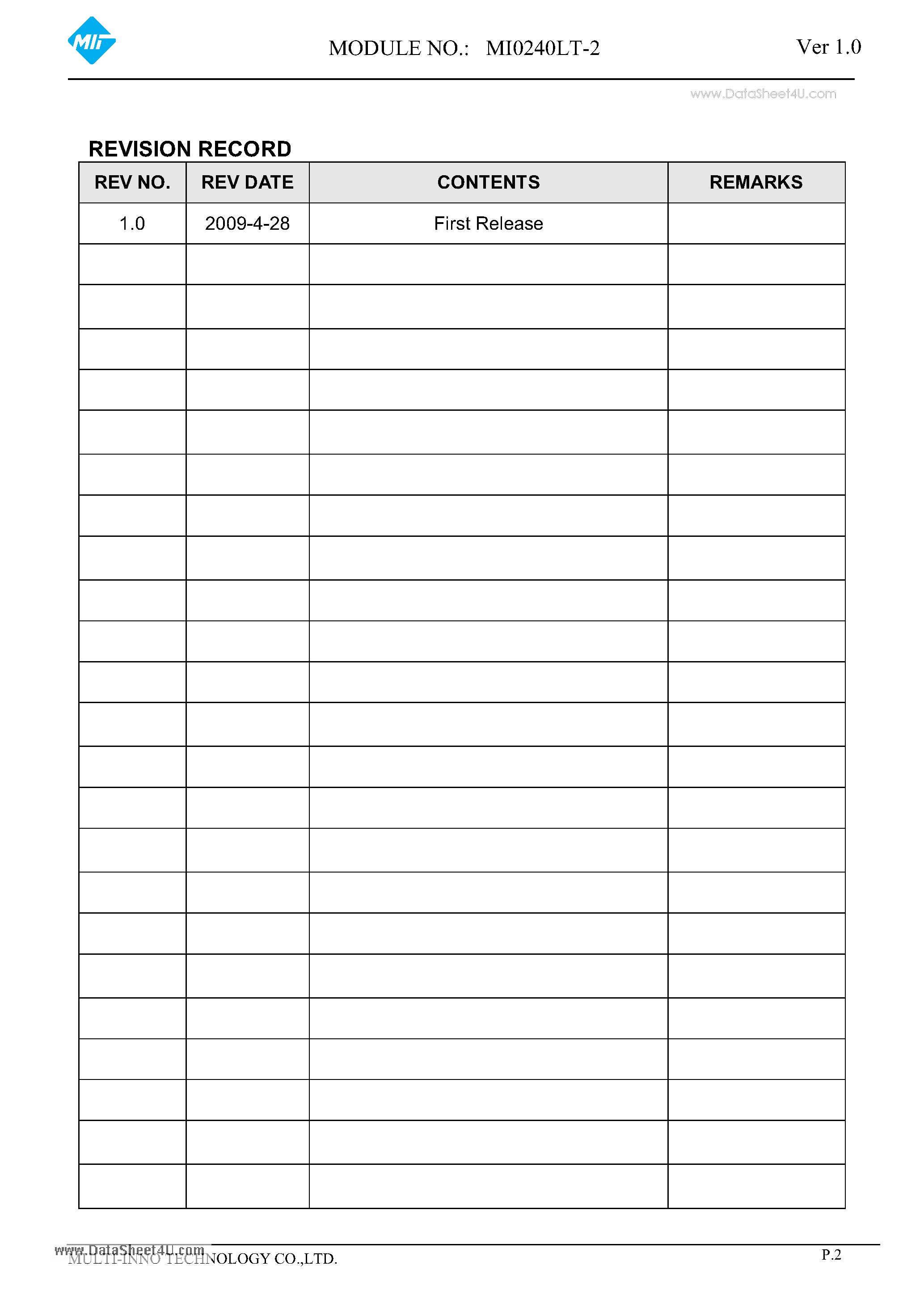 Datasheet MI0240LT-2 - LCD MODULE page 2