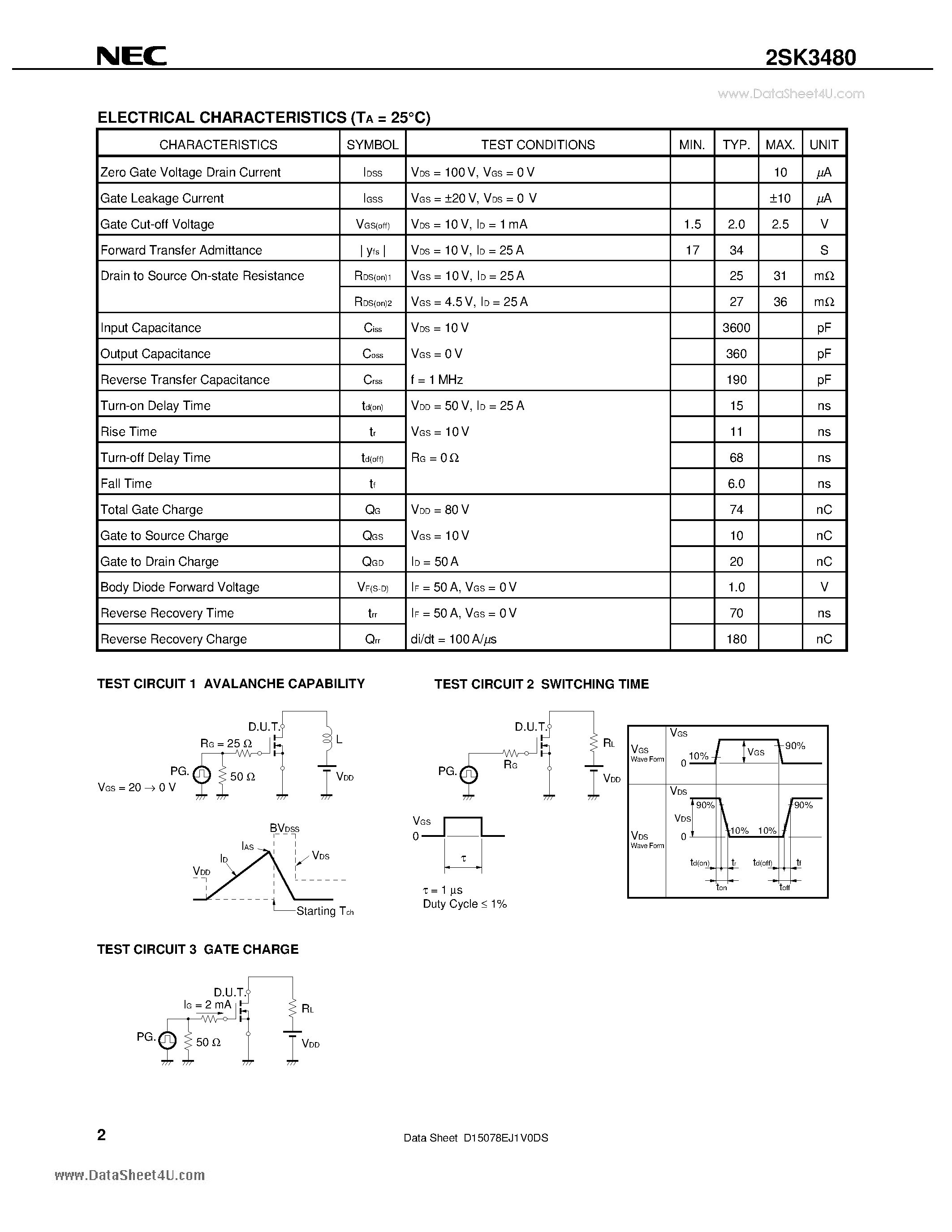 Datasheet 2SK3480 - SWITCHING N-CHANNEL POWER MOSFET page 2