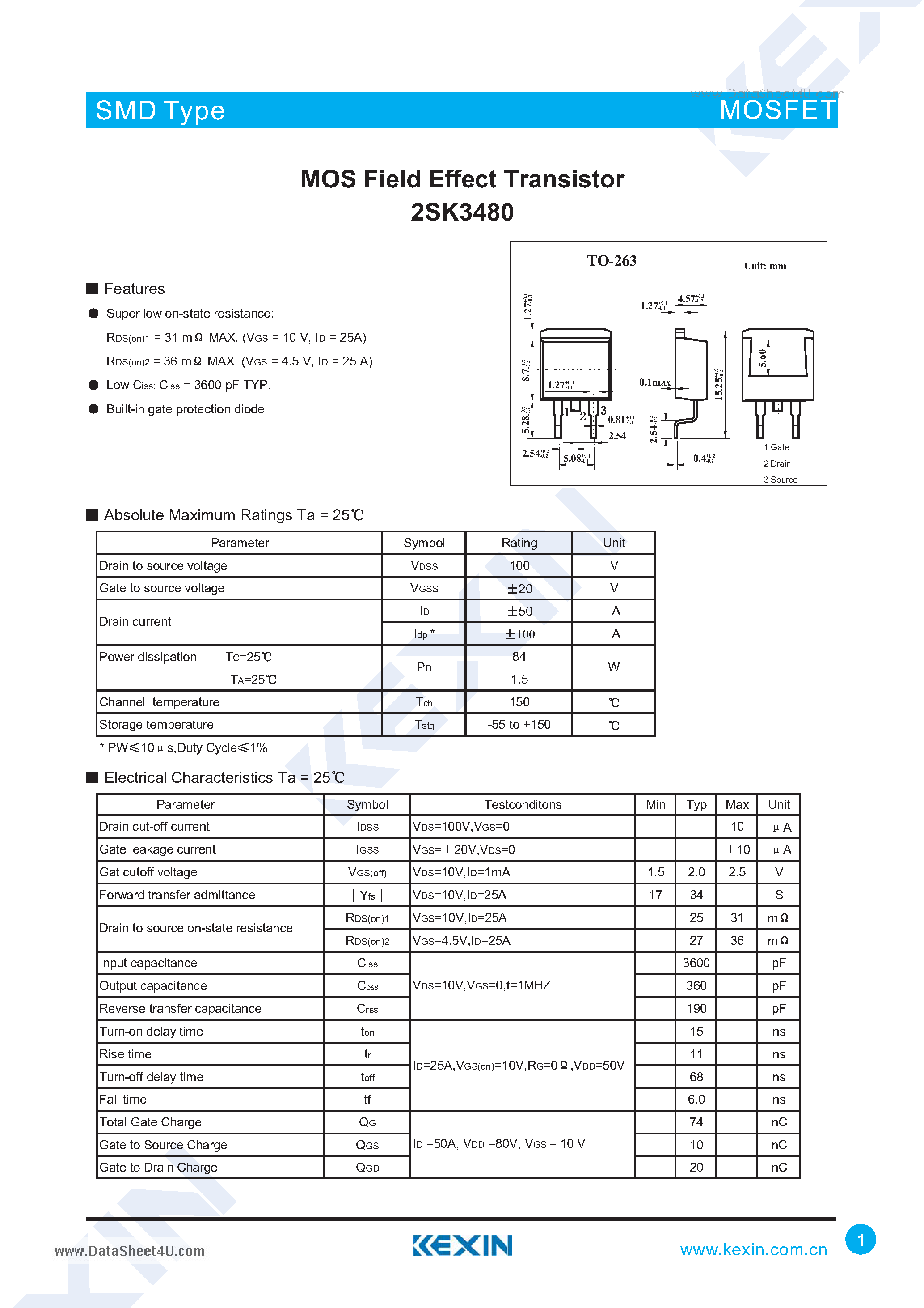 Даташит 2SK3480 - MOS Field Effect Transistor страница 1