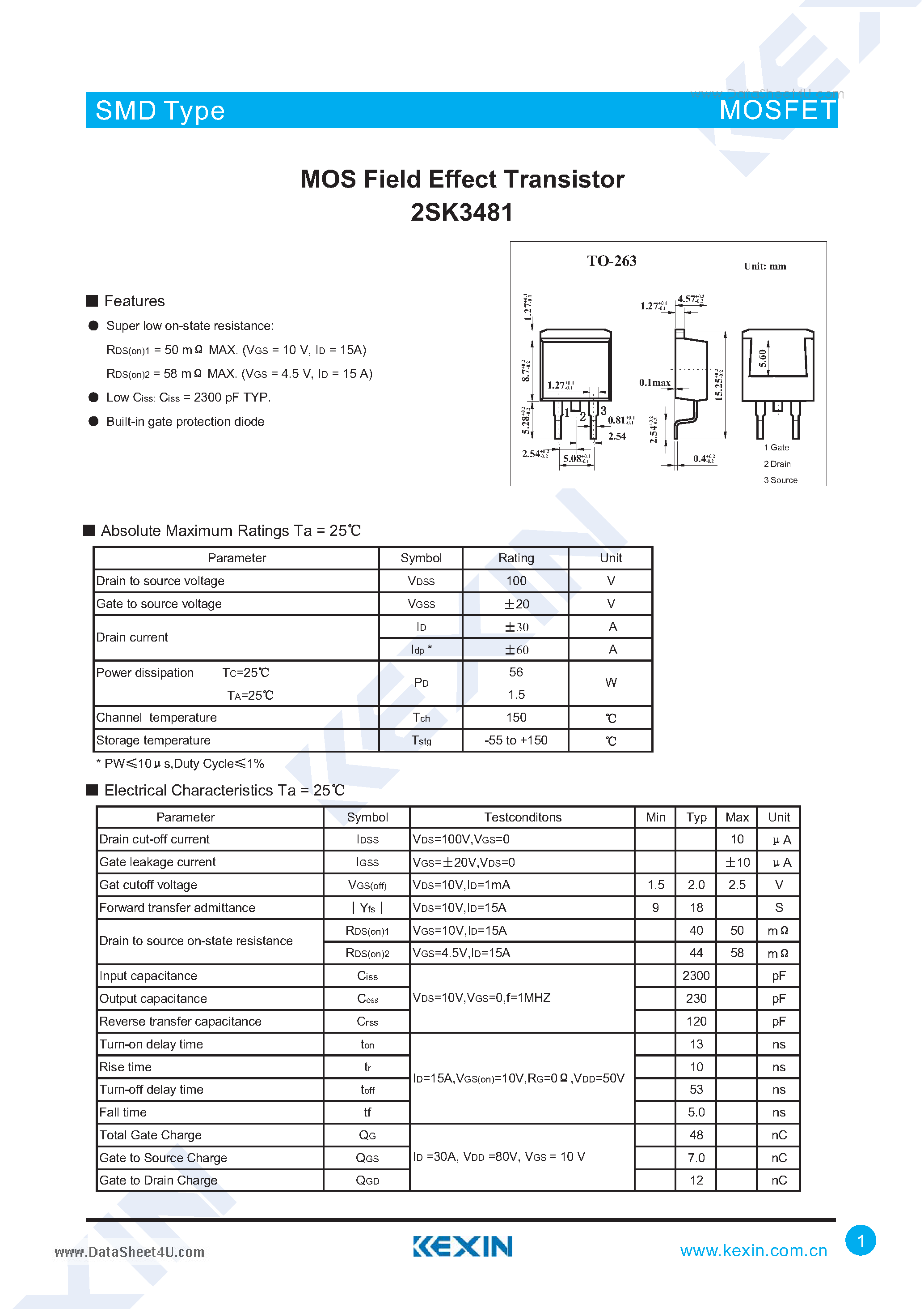 Даташит 2SK3481 - MOS Field Effect Transistor страница 1