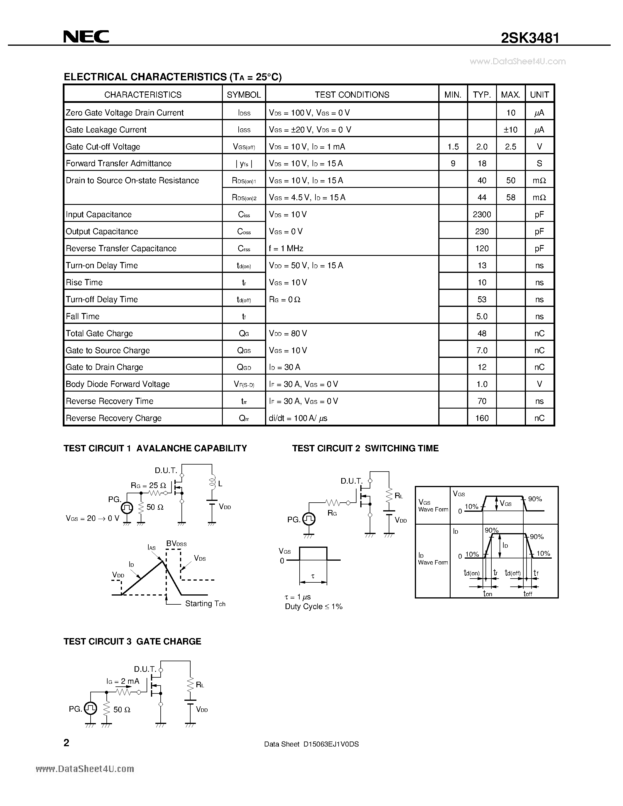 Datasheet 2SK3481 - SWITCHING N-CHANNEL POWER MOSFET page 2