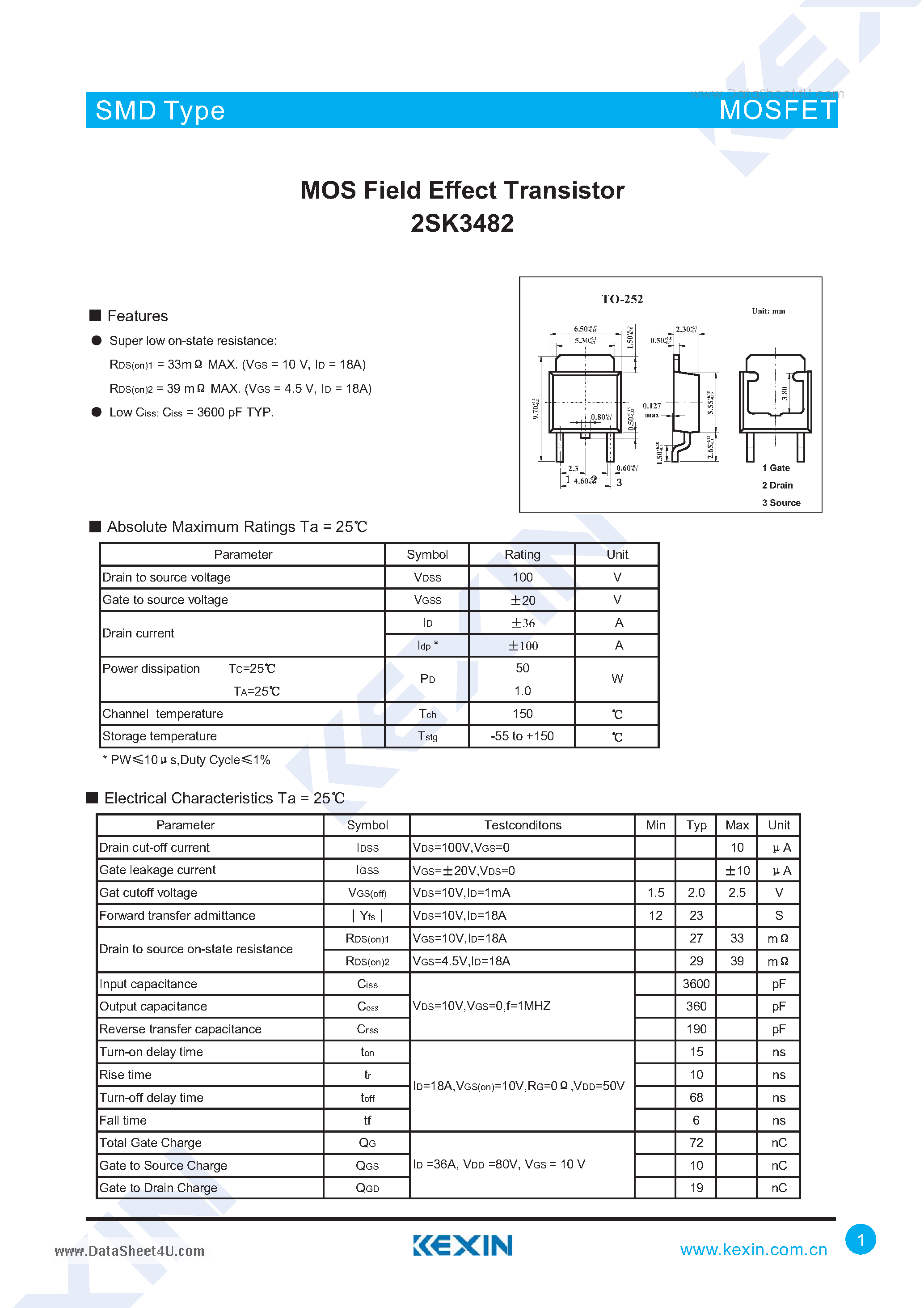 Даташит 2SK3482 - MOS Field Effect Transistor страница 1