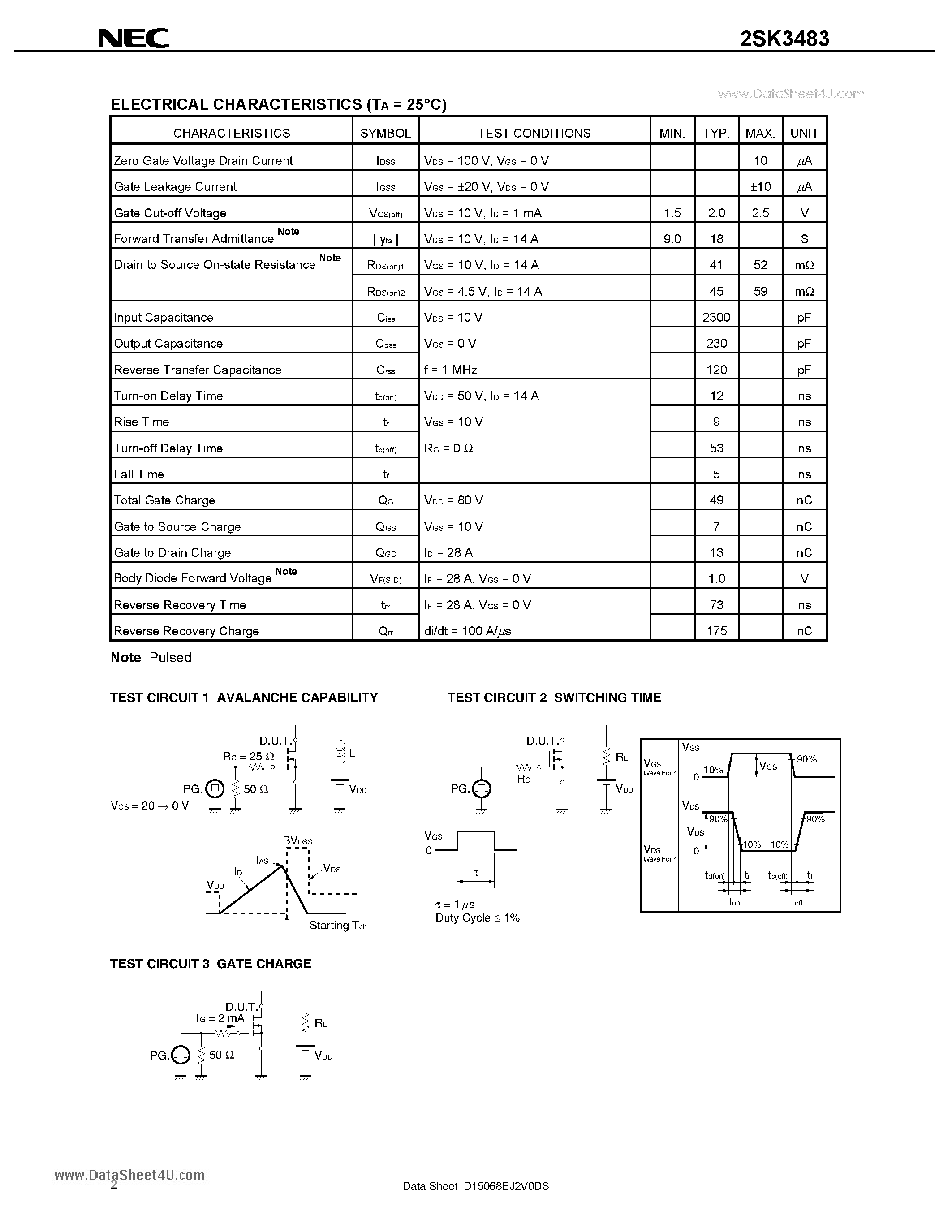 Datasheet 2SK3483 - SWITCHING N-CHANNEL POWER MOSFET page 2