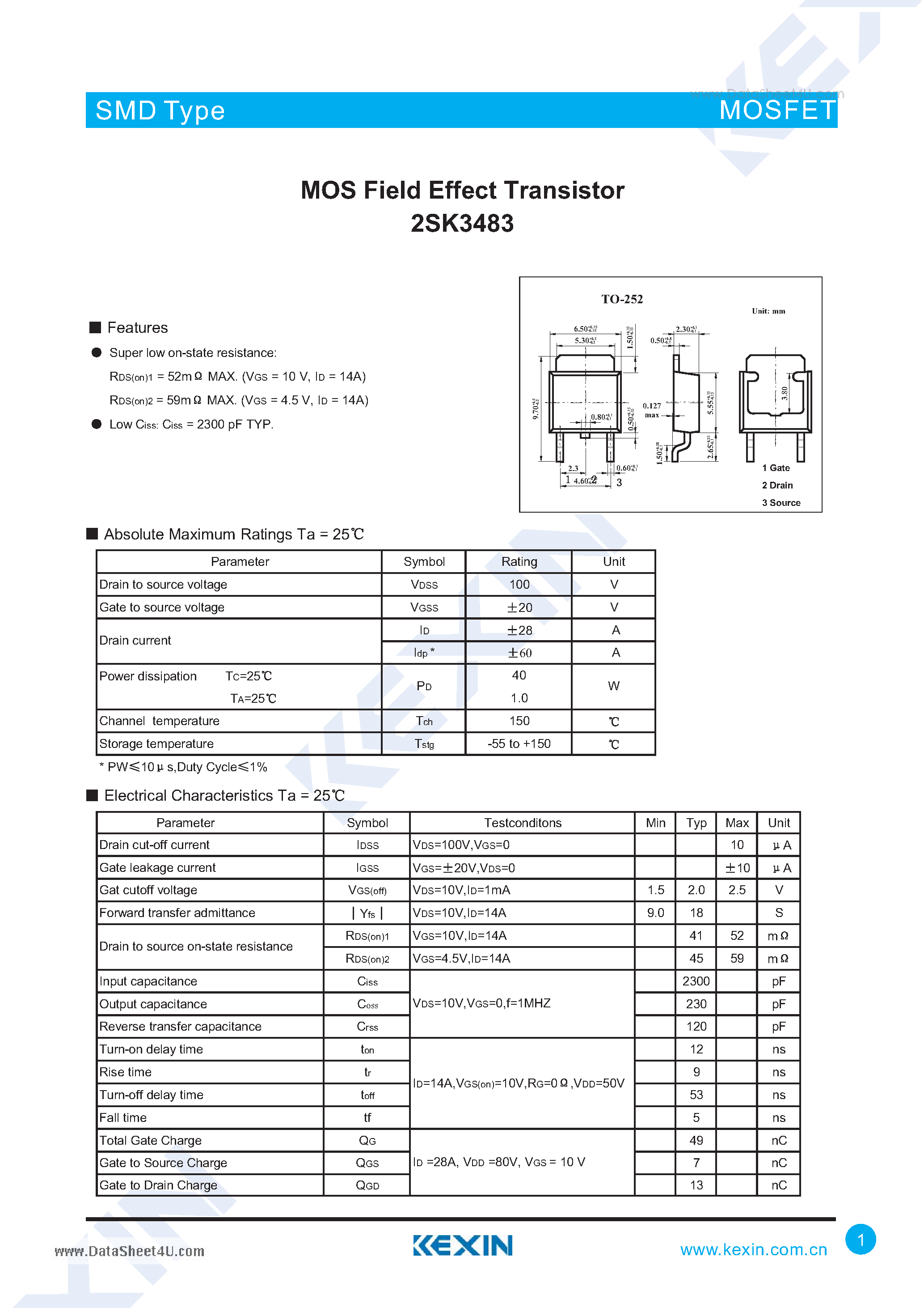 Даташит 2SK3483 - MOS Field Effect Transistor страница 1