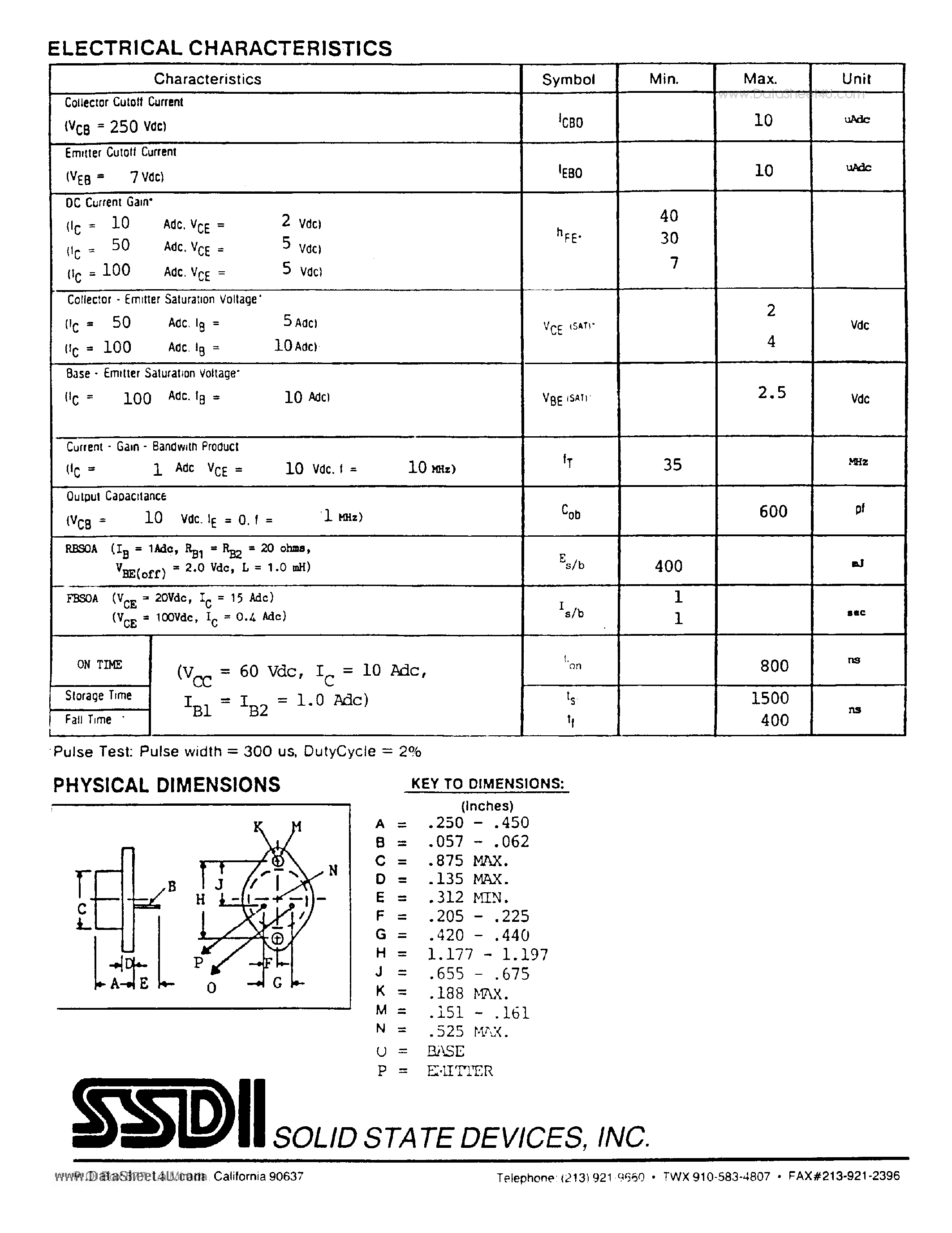 Datasheet SFT1010 - (SFT1010 - SFT1014) 100 amp HIGH ENERGY NPN TRANSISTORS page 2