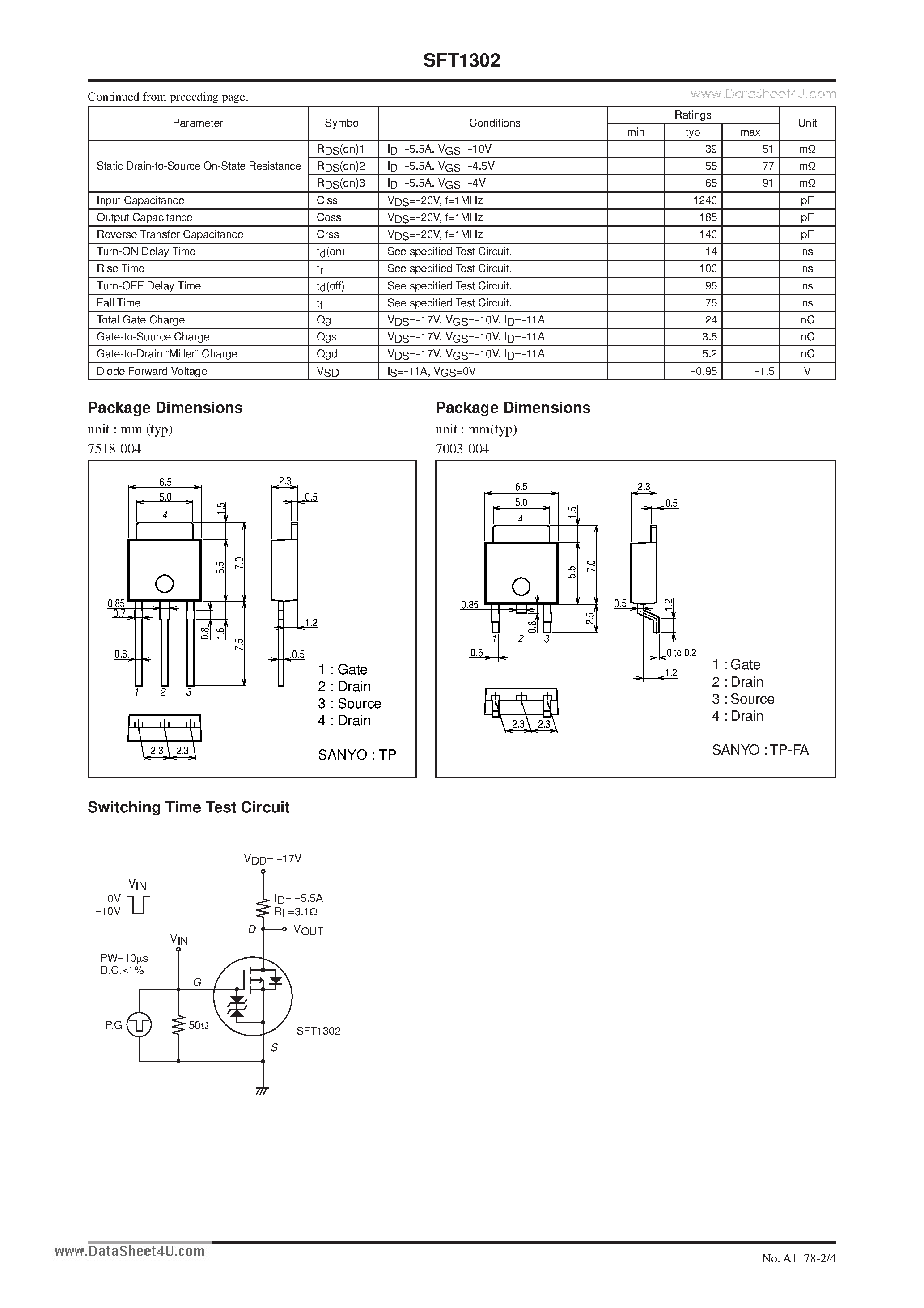 Datasheet SFT1302 page 2 Datasheet SFT1302 - General-Purpose Switching Device Applications page 2