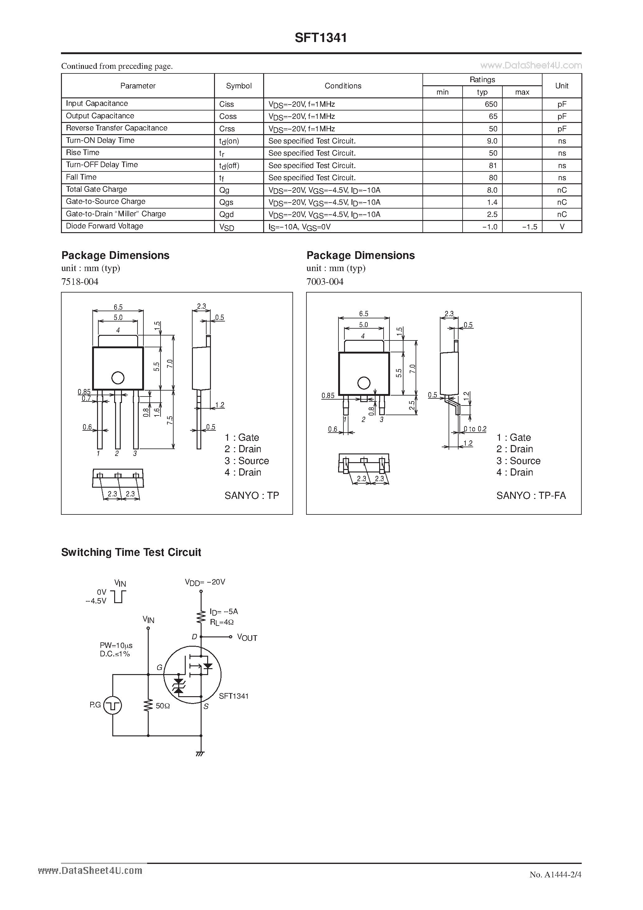Datasheet SFT1341 page 2 Datasheet SFT1341 - General-Purpose Switching Device Applications page 2