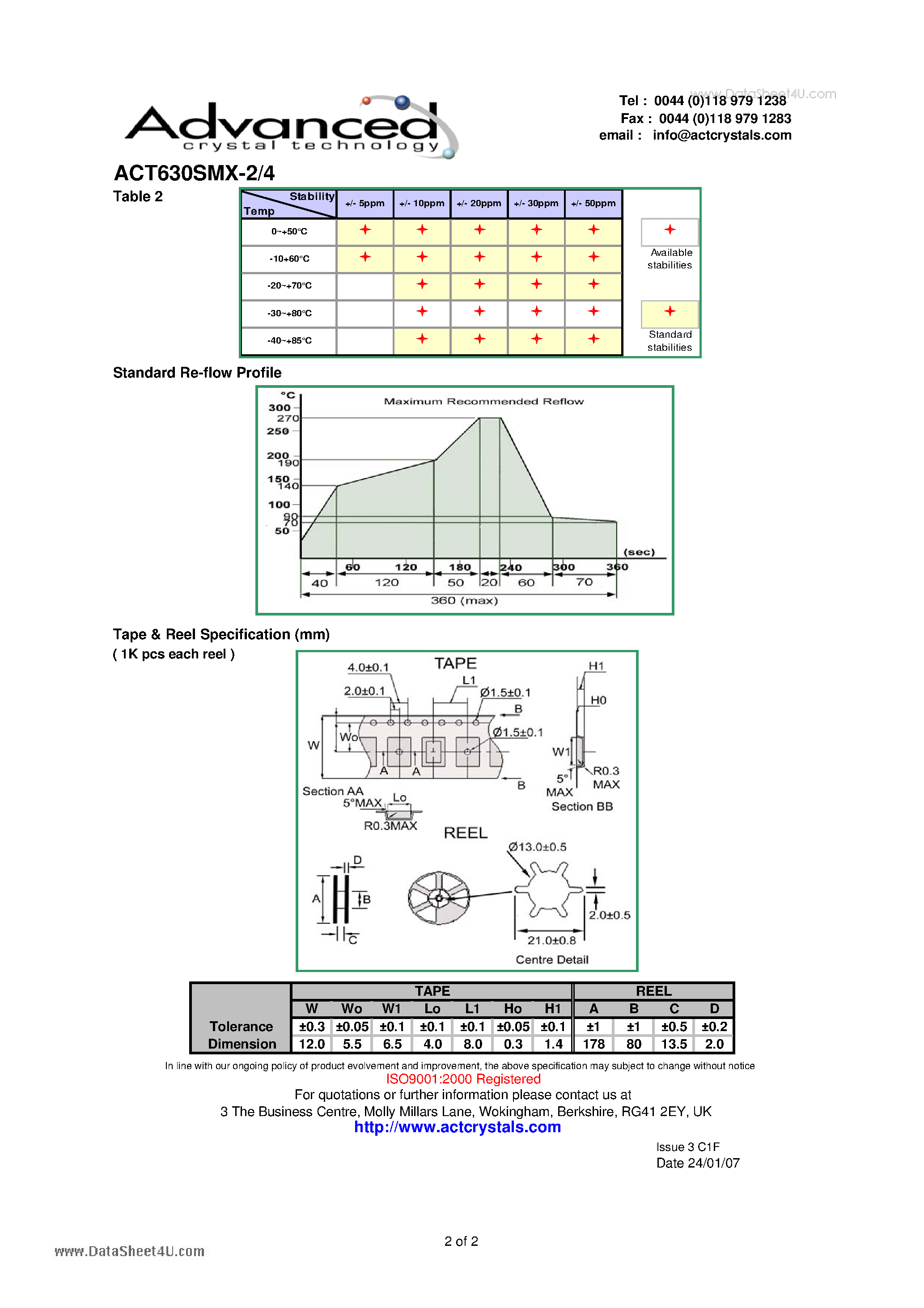 Даташит на микросхему ACT630SMX-2 страница 2 Даташит ACT630SMX-2 - (ACT630SMX-2/4) low aging 6x3.5mm SMD Crystal страница 2