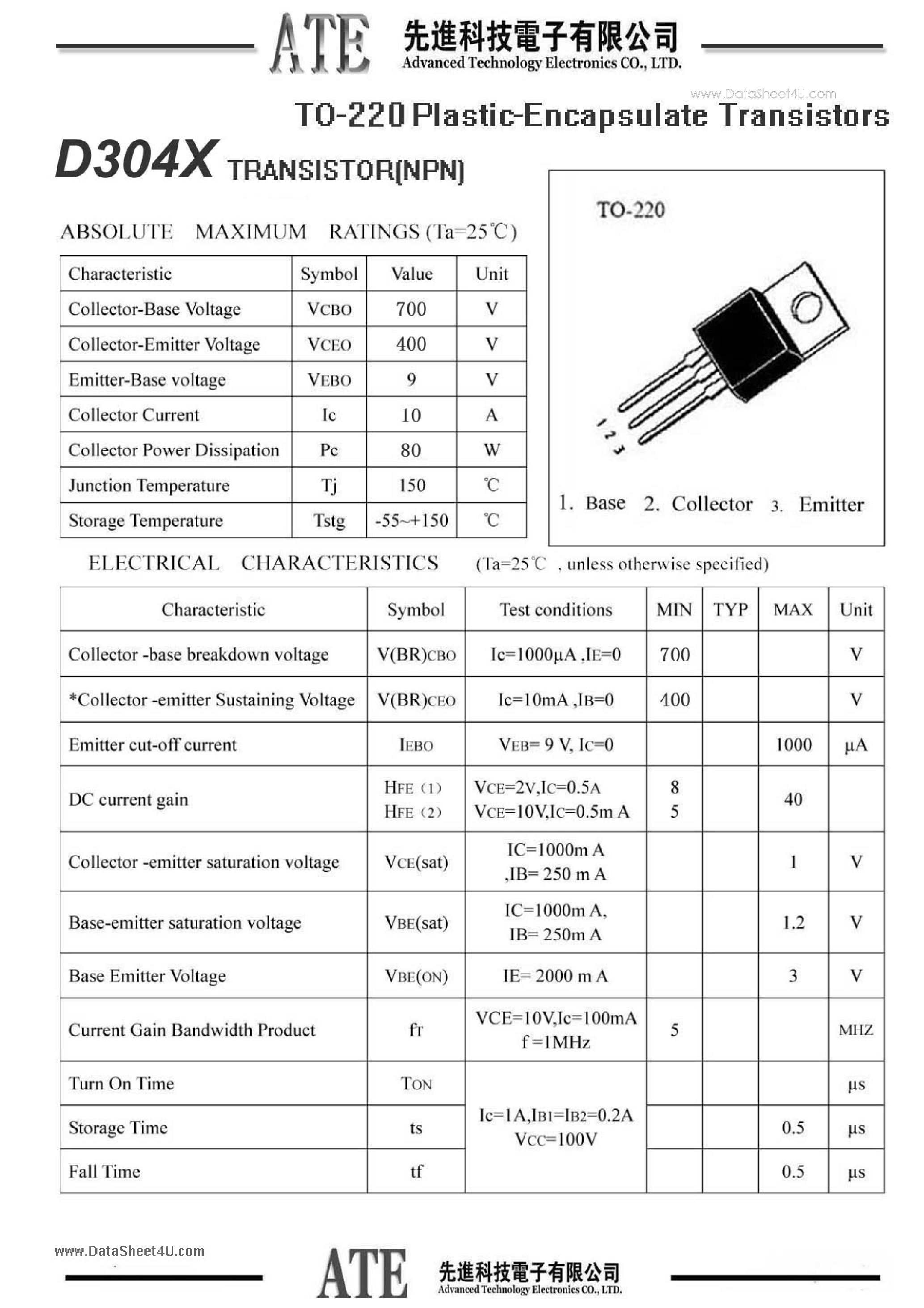 Datasheet D304X page 1 Datasheet D304X - transistor page 1