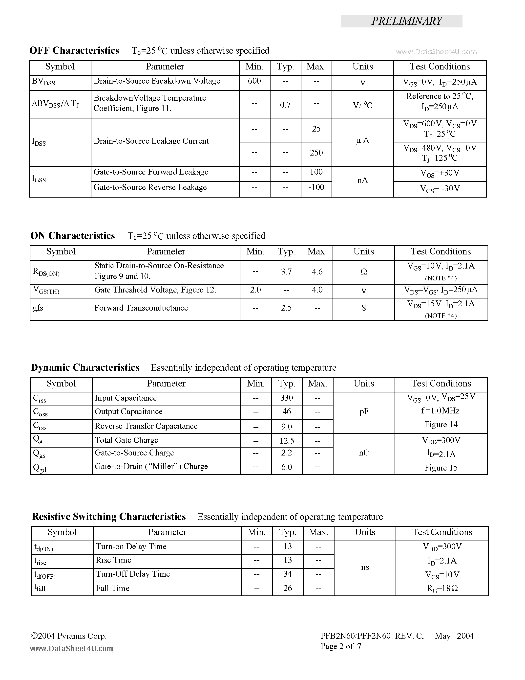 Datasheet PFB2N60 - N-Channel MOSFET page 2