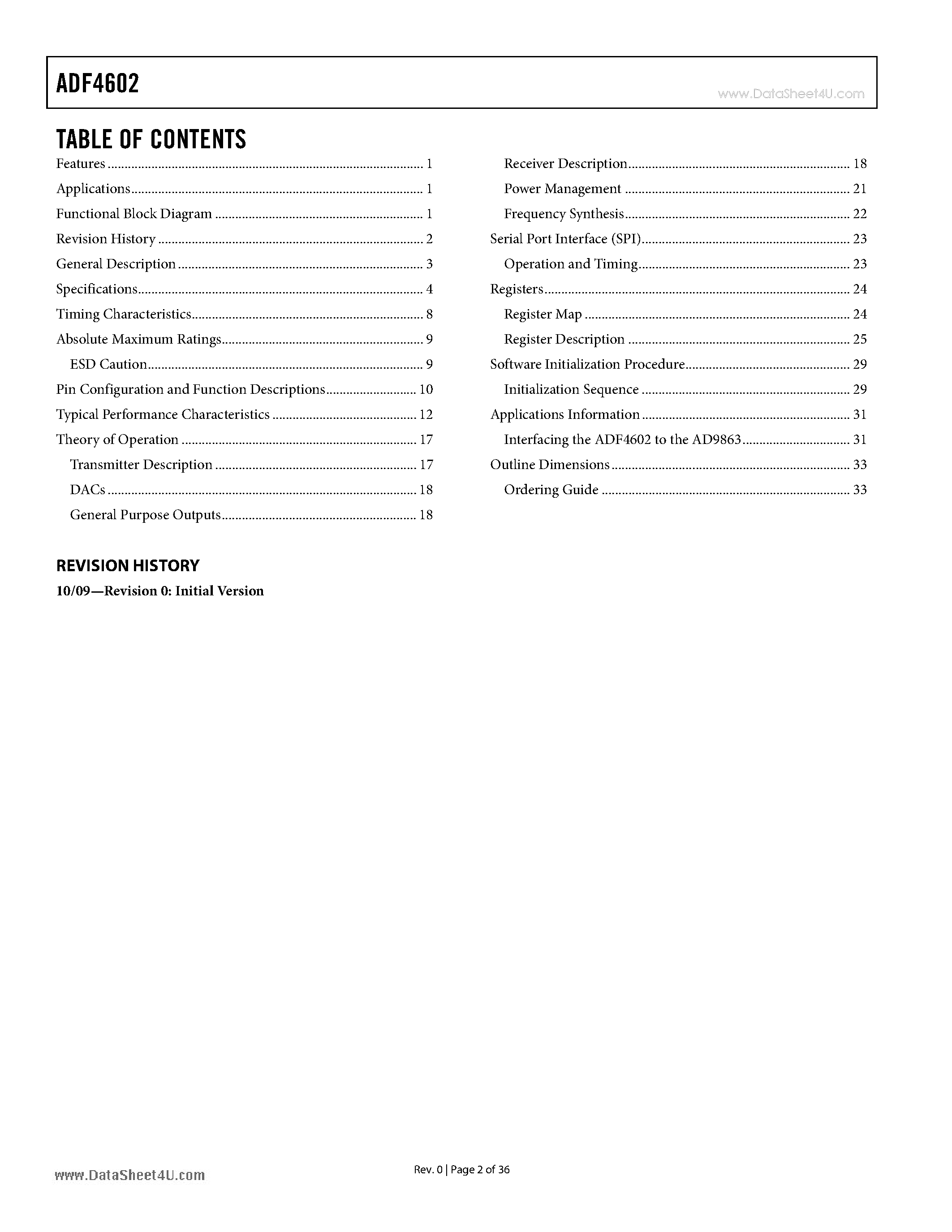 Даташит на микросхему ADF4602 страница 2 Даташит ADF4602 - Multiband 3G Femtocell Transceiver страница 2