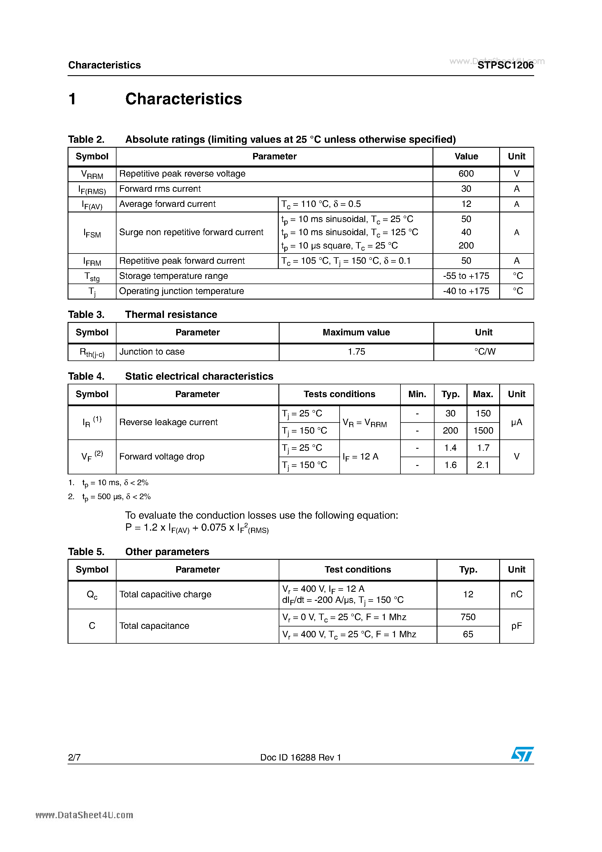 Даташит STPSC1206 - Schottky Barrier 600 V power Schottky silicon carbide diode страница 2