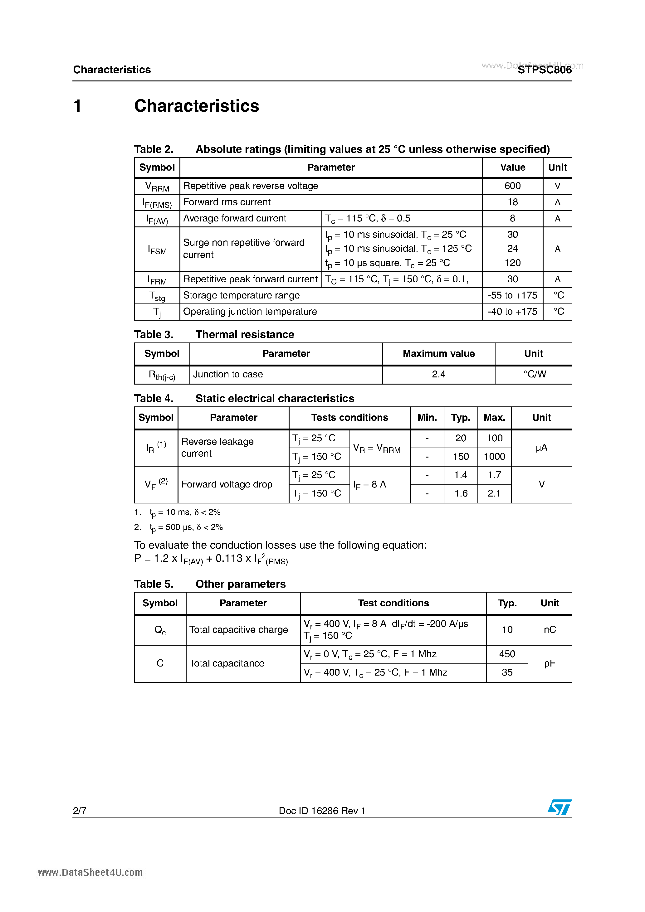 Даташит STPSC806 - Schottky Barrier 600 V power Schottky silicon carbide diode страница 2
