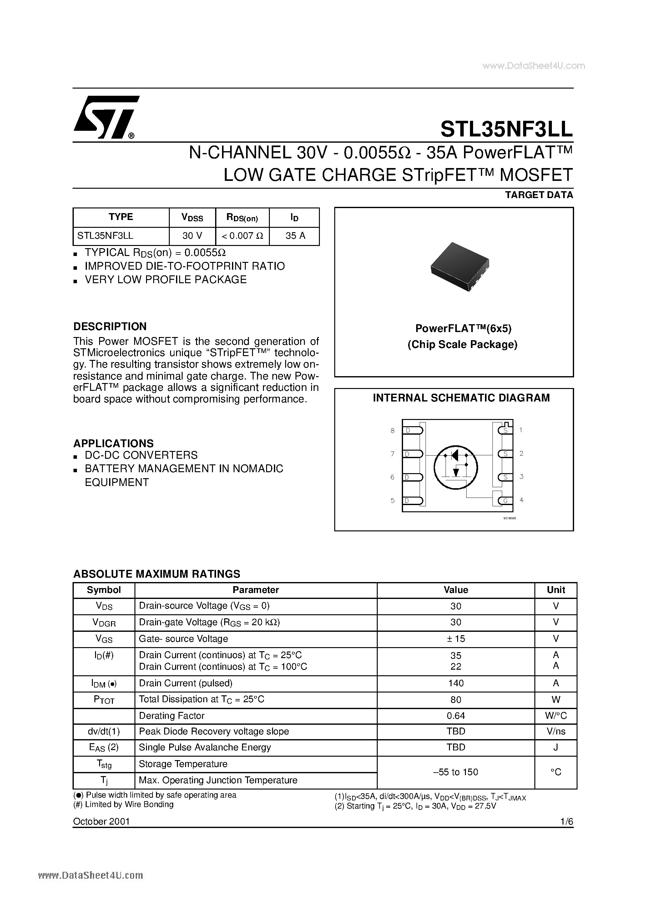 Datasheet STL35NF3LL - N-CHANNEL MOSFET page 1