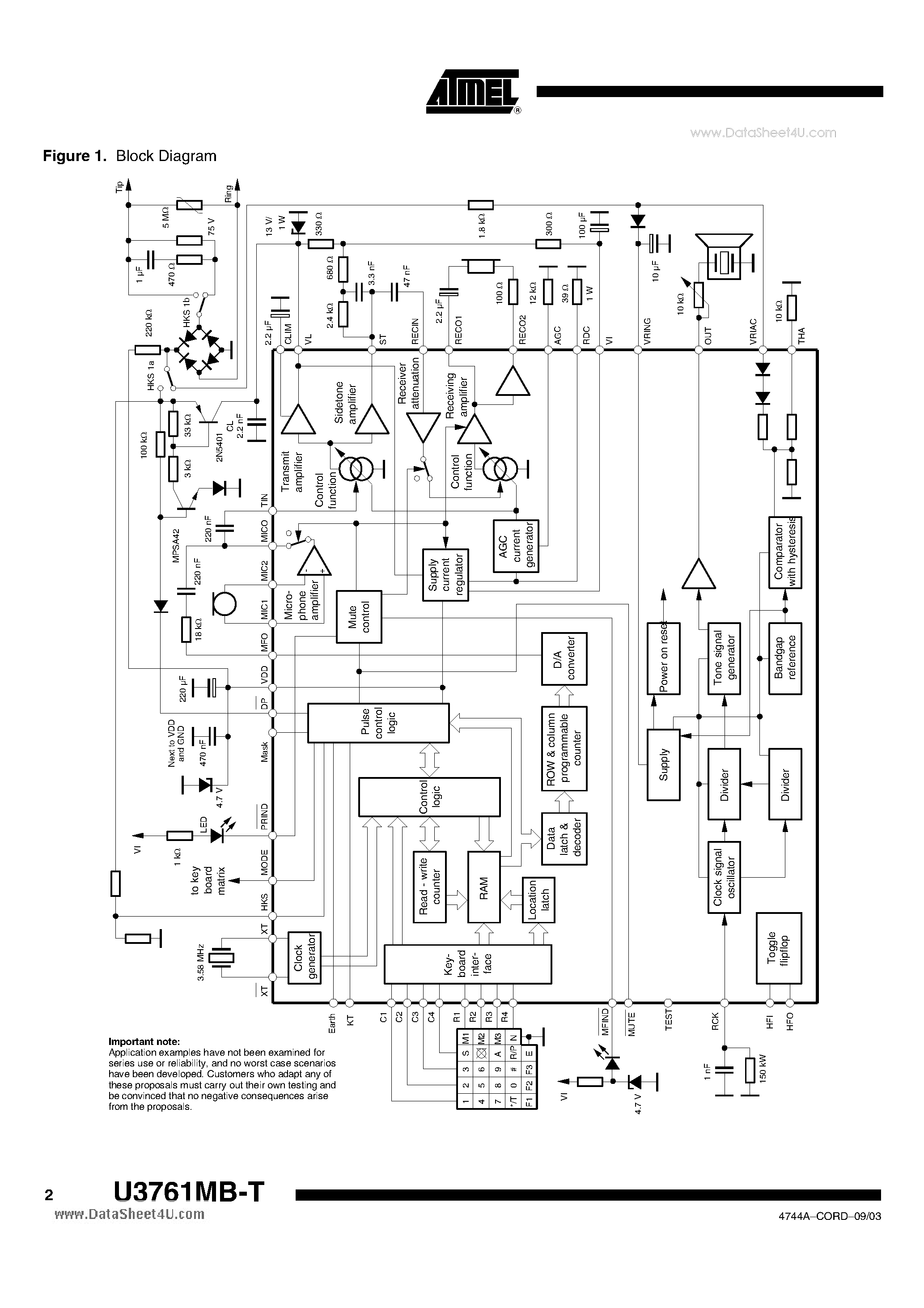 Даташит U3761MB-T - Universal Telephone IC страница 2